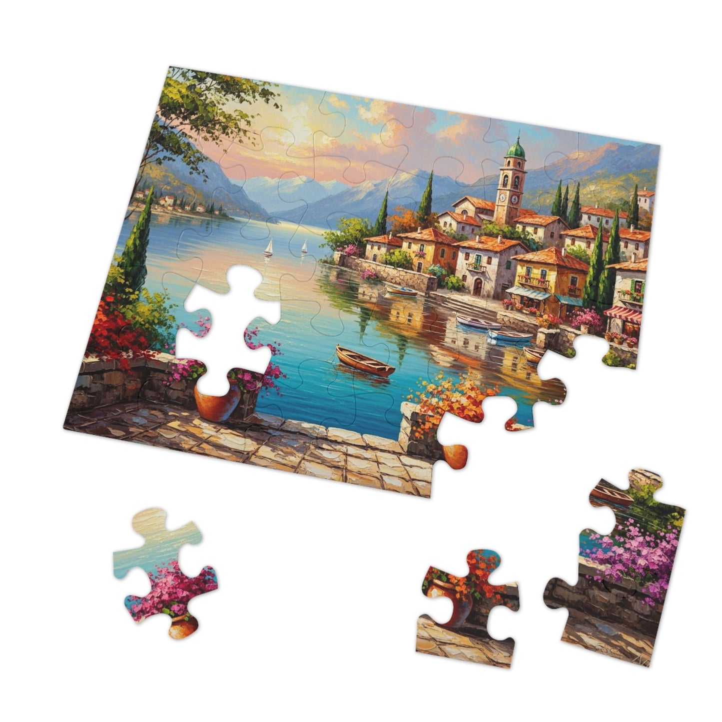 Mediterranean Lakeside Village Jigsaw Puzzle