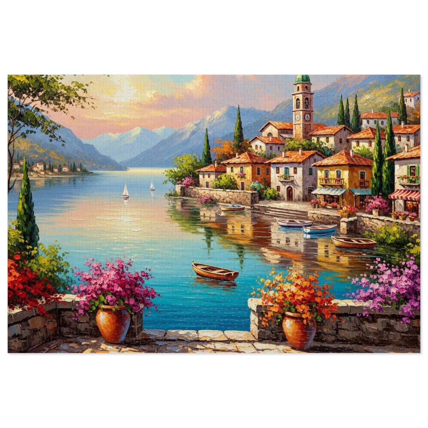 Mediterranean Lakeside Village Jigsaw Puzzle