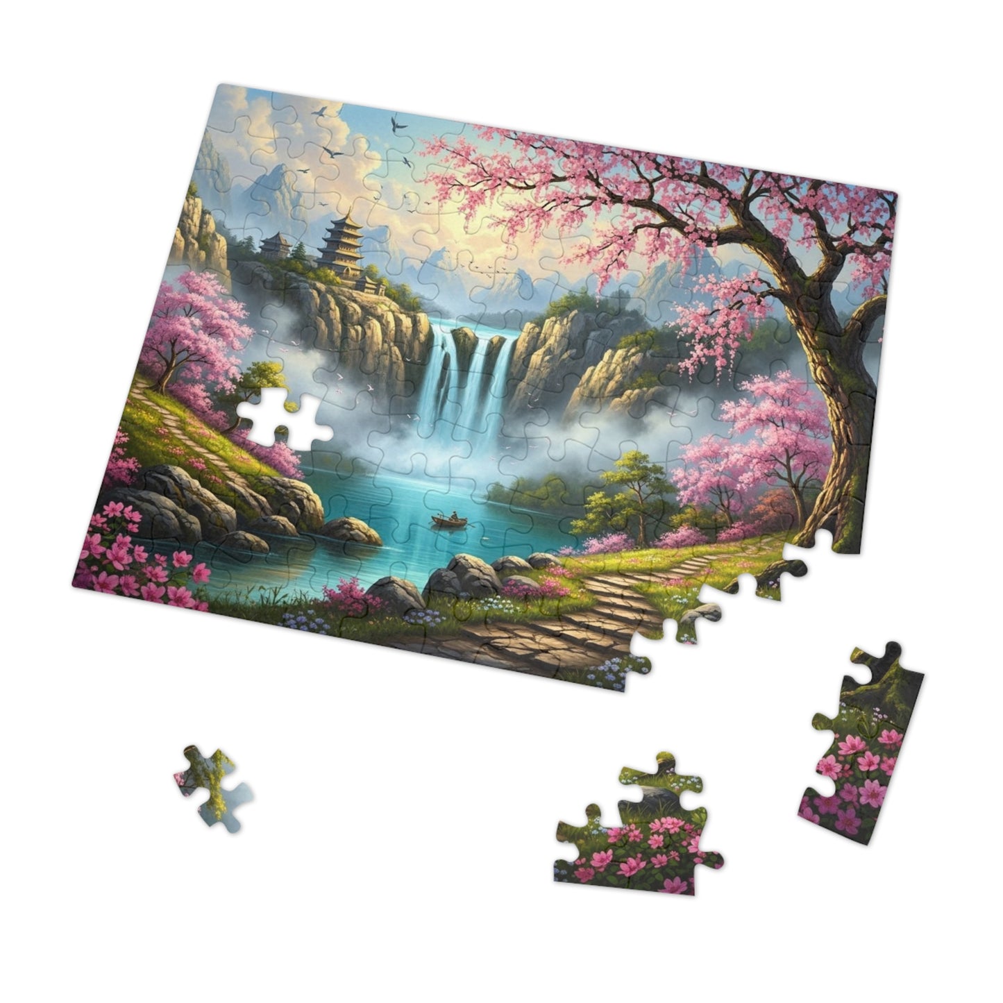 Cherry Blossom Waterfall Jigsaw Puzzle
