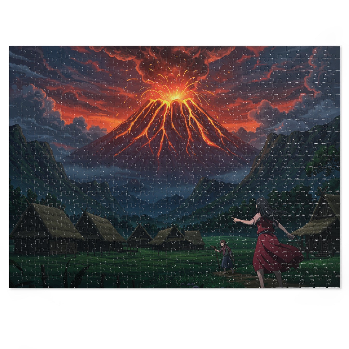 110, 252, 500, 1000 pcs Volcano Eruption Jigsaw Puzzle, Explosive Landscape Puzzle, Lava Flow and Smoke Over Mountainous Horizon