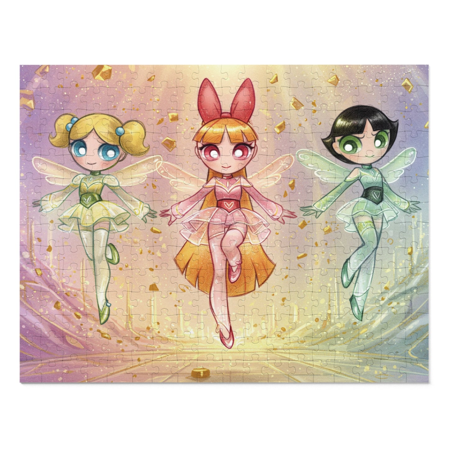 30, 110, 252 pcs Magical Fairy Trio Jigsaw Puzzle, Colorful Fairies in a Glittering World, Pastel Fantasy Puzzle, Glittering Fairy Puzzle
