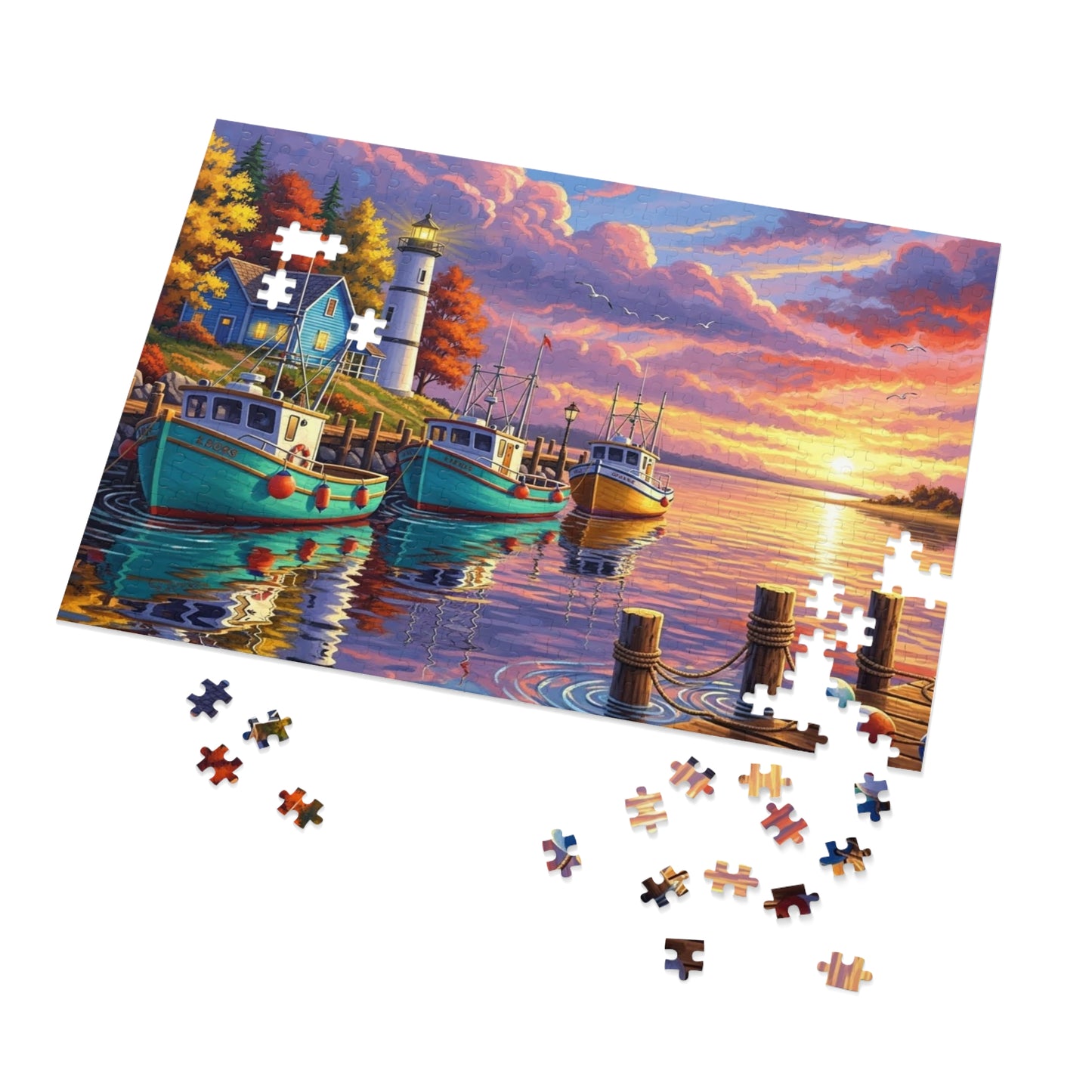Autumn Harbor Lighthouse Jigsaw Puzzle