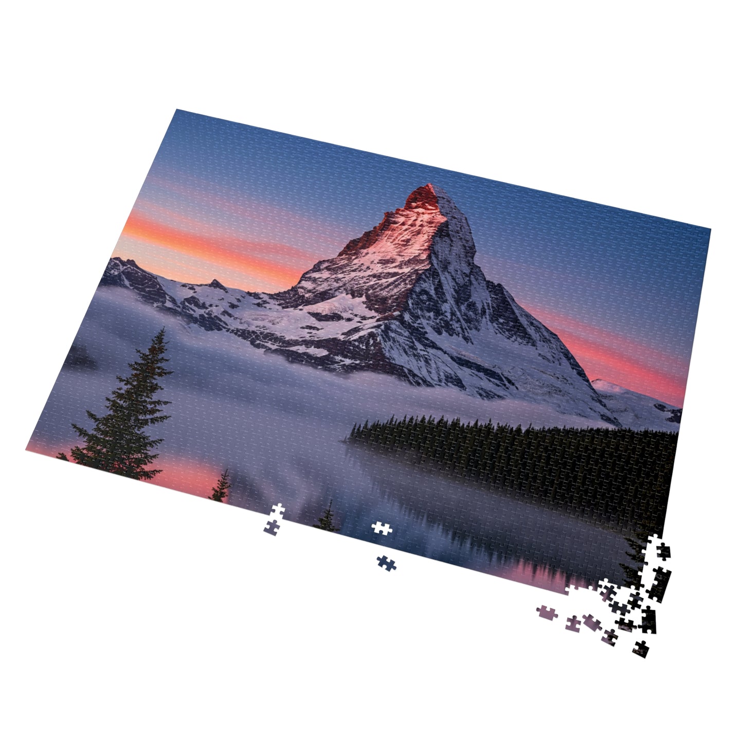 110, 252, 500, 1000, 2000, Snowy Mountain Peak Jigsaw Puzzle –  Alpine Majesty & Mirror Lake Sunset Scene, Scenic Nature Puzzle in Gift Tin (252–2000 Pieces)