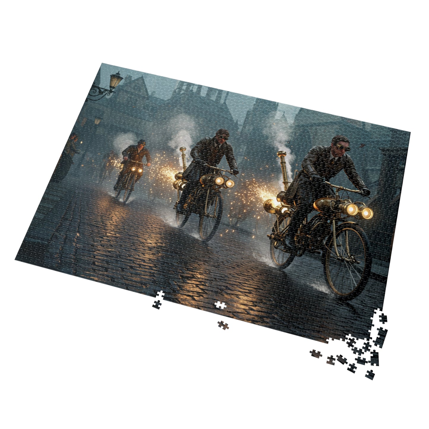 110, 252, 500, 1000, 2000 pcs Steampunk Bicycle Jigsaw Puzzle, Vintage Bike Puzzle, Collectible Puzzle, Retro-Futuristic Bike Puzzle, Victorian Steampunk City Puzzle, Industrial Adventure Jigsaw