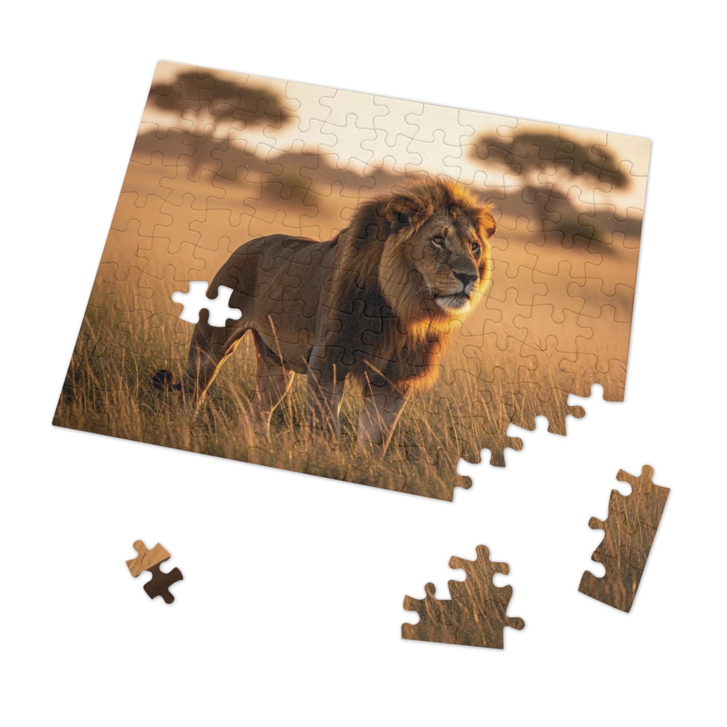 Lion in Golden Savanna Jigsaw Puzzle (with Tin)