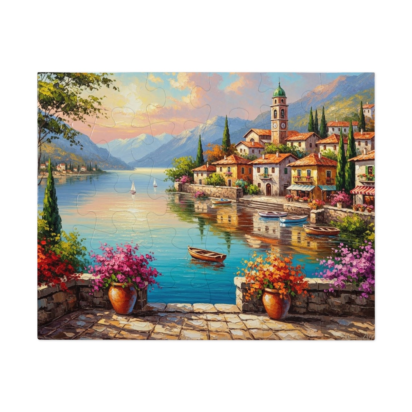 Mediterranean Lakeside Village Jigsaw Puzzle