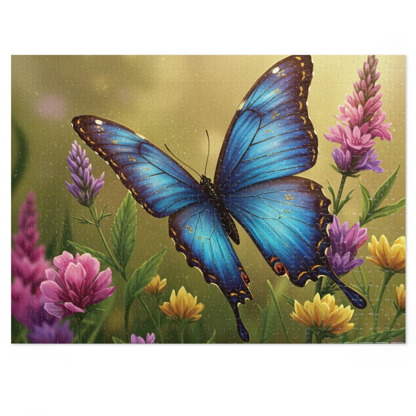 30, 110, 252, 500 | Blue Butterfly Among Spring Wildflowers | Vibrant Garden Scene | Nature Jigsaw Puzzle | Bloom & Wings Puzzle Art | Butterfly Blossom Jigsaw Puzzle with Tin