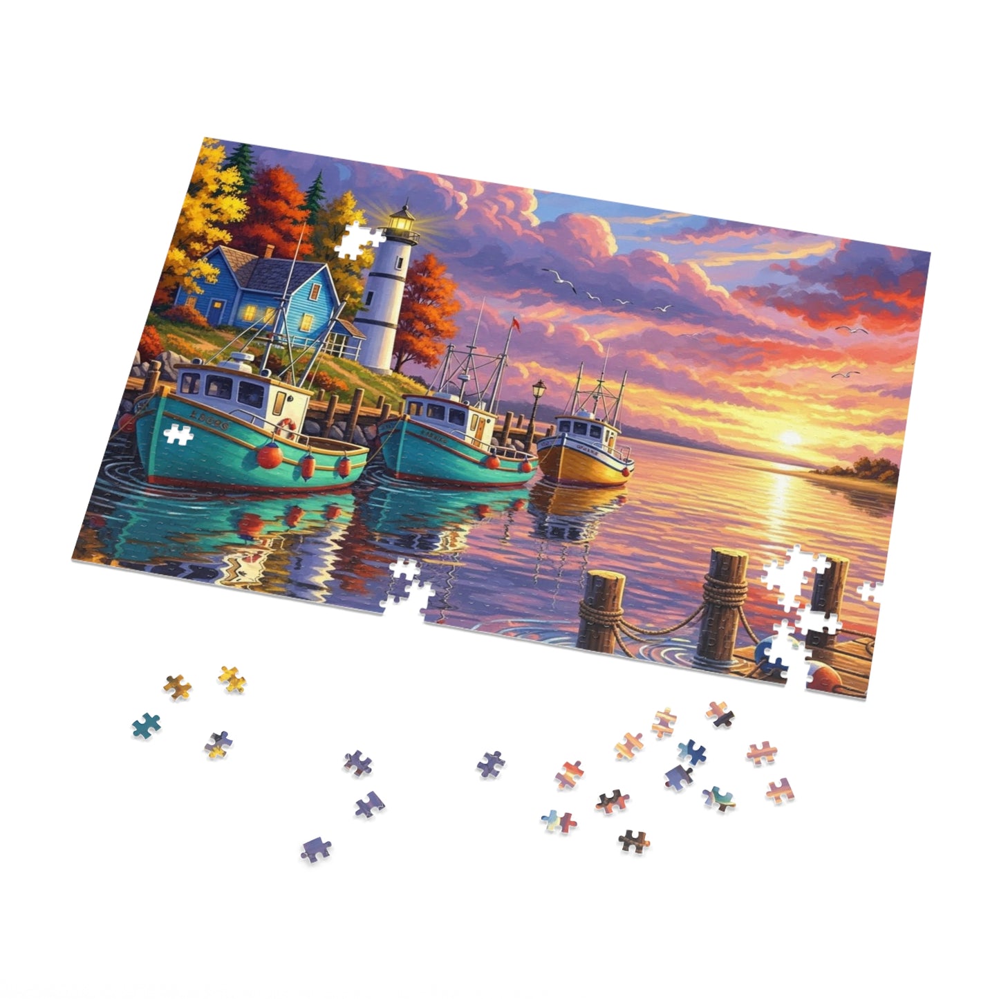 Autumn Harbor Lighthouse Jigsaw Puzzle