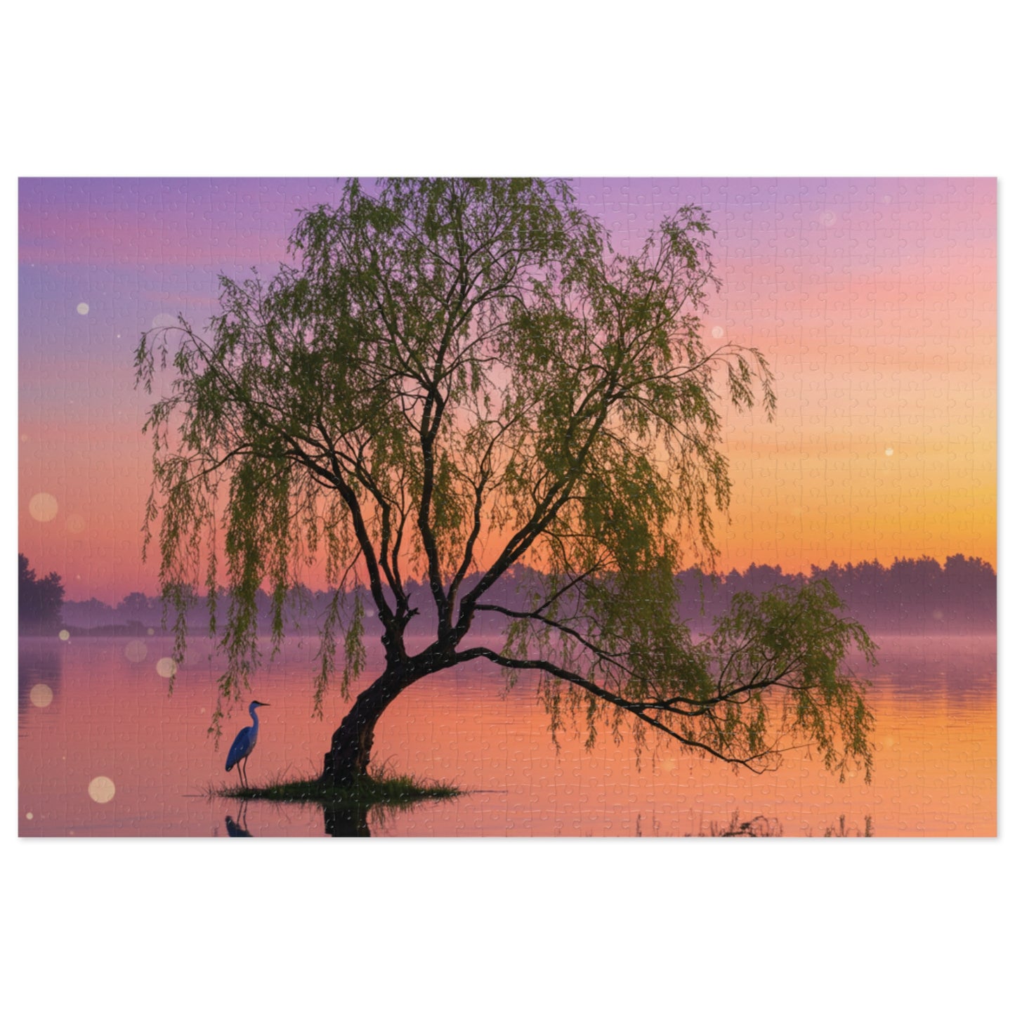 Willow Tree & Heron Jigsaw Puzzle (110, 252, 500, 1000, 2000 pcs) – Sunset Lake Scene in Gift Tin