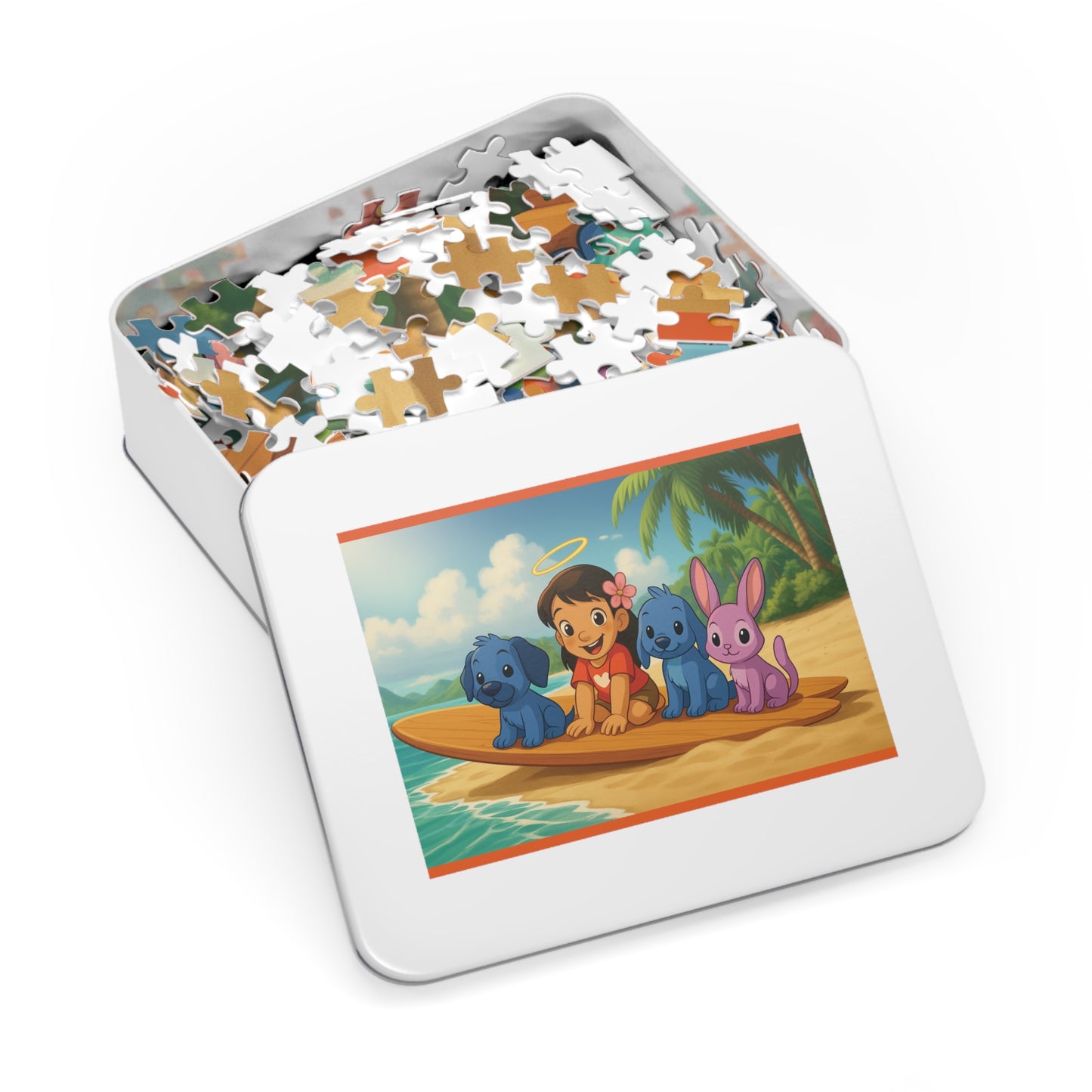 30, 110, 252, 500 Tropical Island Friends Puzzle, Wholesome Surfboard Companions Jigsaw, Adorable Island Adventure Puzzle, Bright Ocean Friends Puzzle