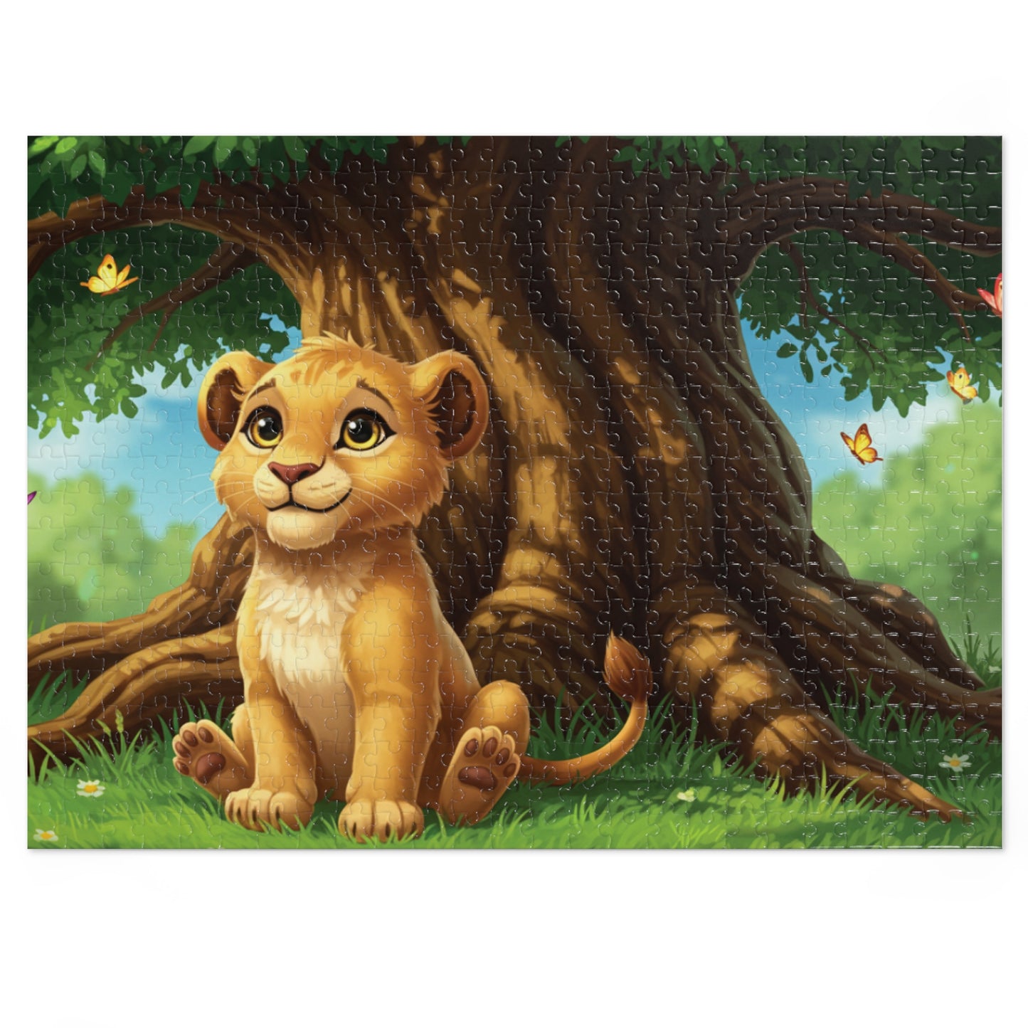 30, 110, 252, 500 Adorable Lion Cub Jigsaw Puzzle with Tin, Little Lion Under the Tree – Nature Puzzle for Children & Animal Lovers, Whimsical Wildlife for Kids & Families