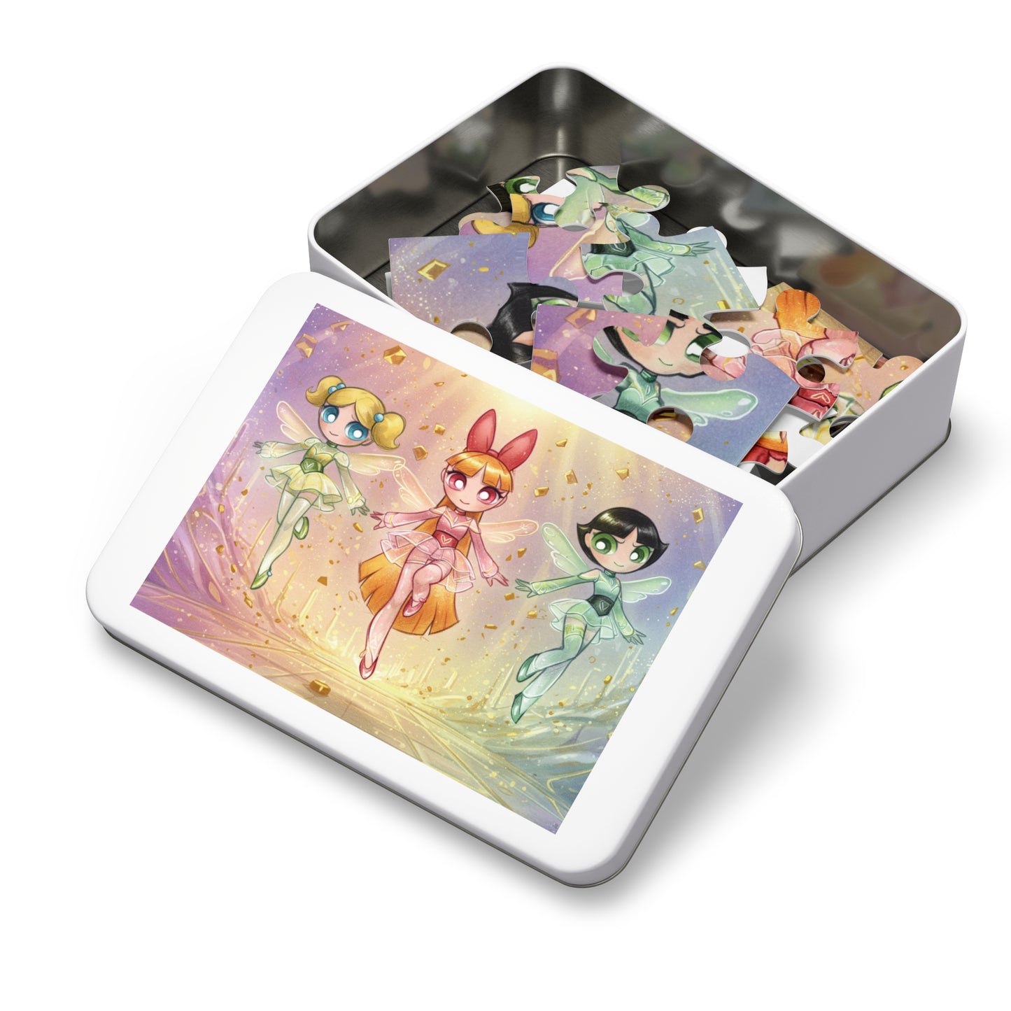 30, 110, 252 pcs Magical Fairy Trio Jigsaw Puzzle, Colorful Fairies in a Glittering World, Pastel Fantasy Puzzle, Glittering Fairy Puzzle