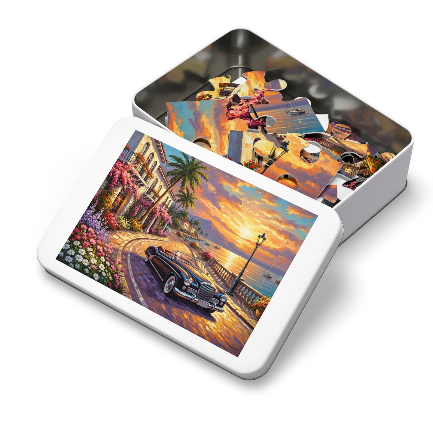 Vintage Convertible Coastal Sunset Jigsaw Puzzle