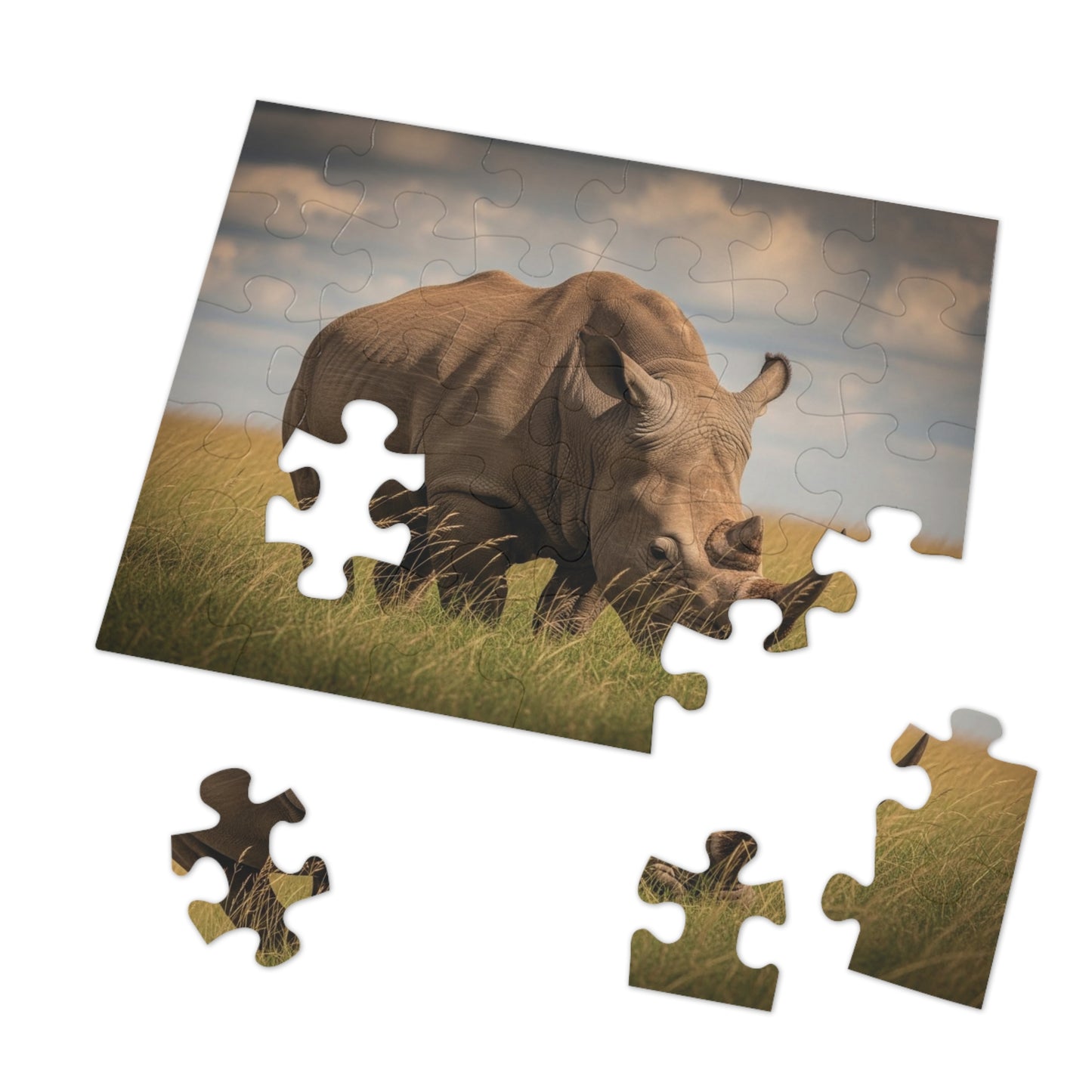 Rhinoceros Savannah Jigsaw Puzzle Majestic African Wildlife Nature Art