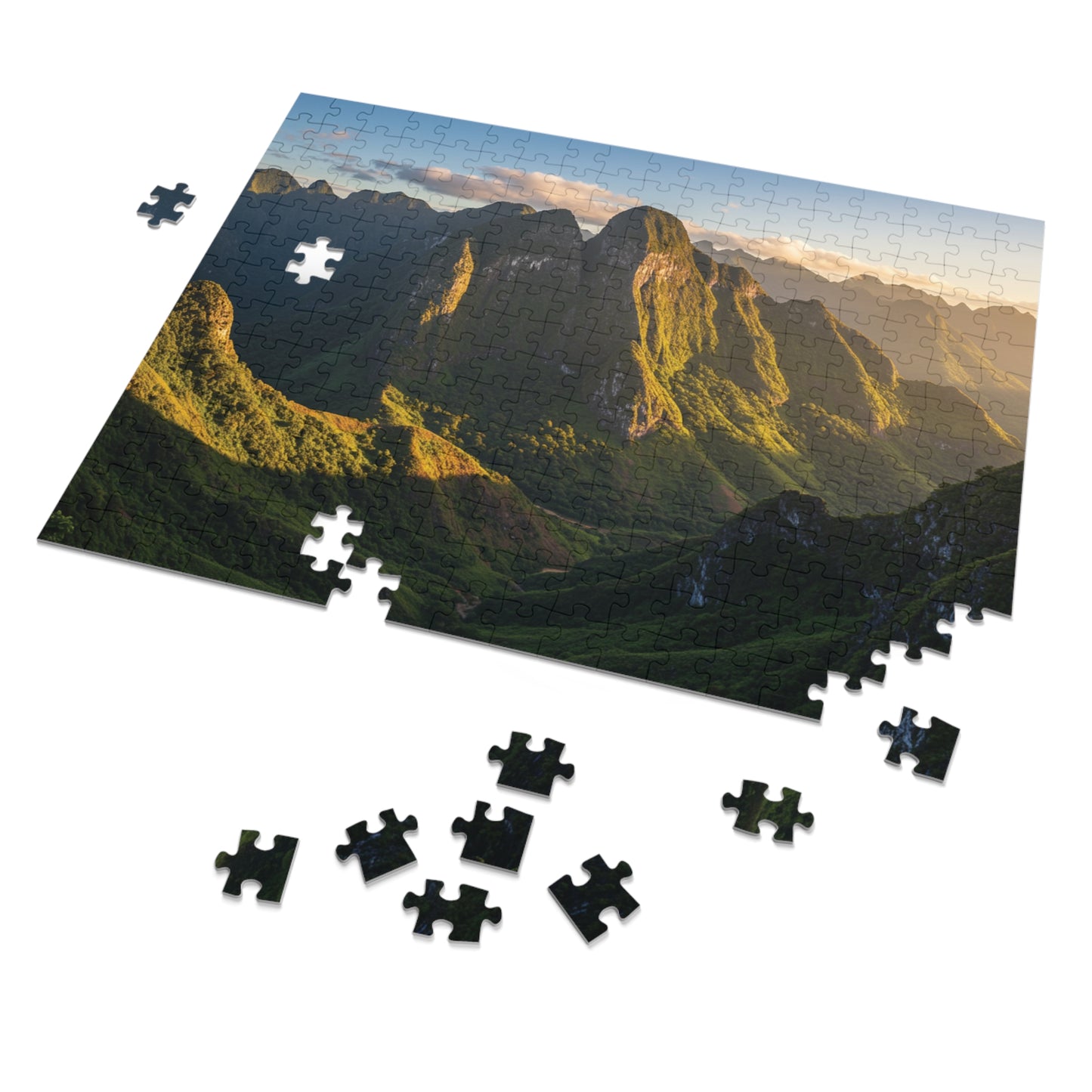 110, 252, 500, 1000, 2000 Jigsaw Puzzle, Sunlit Mountain Valley Jigsaw Puzzle – Lush Green Peaks & Scenic Trail View | Nature Puzzle Gift | Relaxing Landscape Puzzle for Adults & Teens