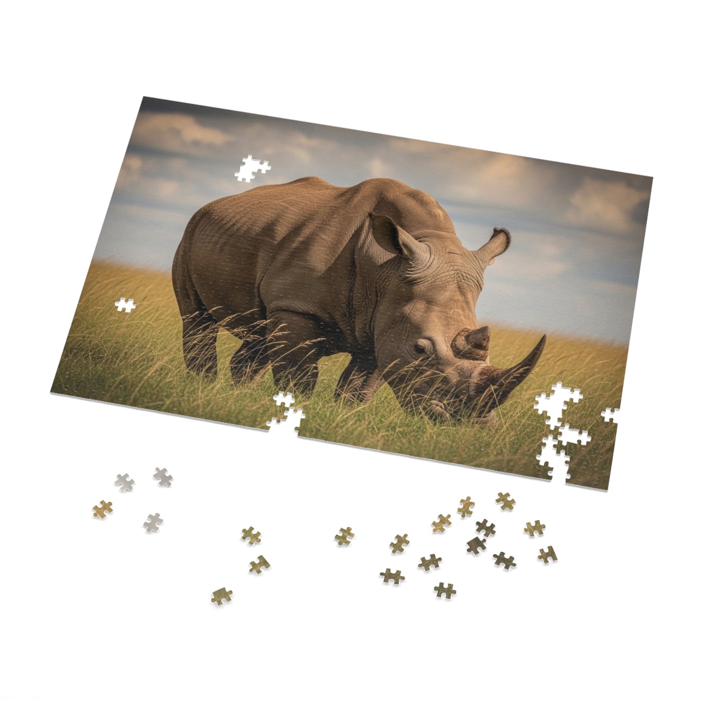 Rhinoceros Savannah Jigsaw Puzzle Majestic African Wildlife Nature Art