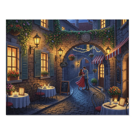 Romantic Café Alley Jigsaw Puzzle | Cozy European Evening Scene