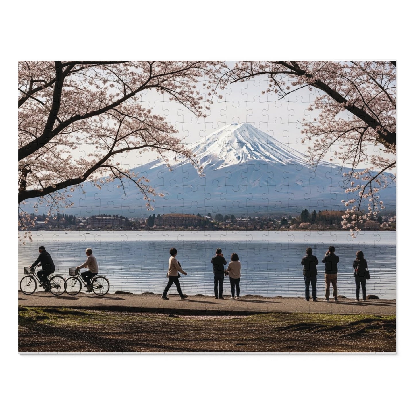 Mount Fuji Cherry Blossom Lake Jigsaw Puzzle 🌸 Snow Capped Peak, Sakura Frames & Serene Japan View