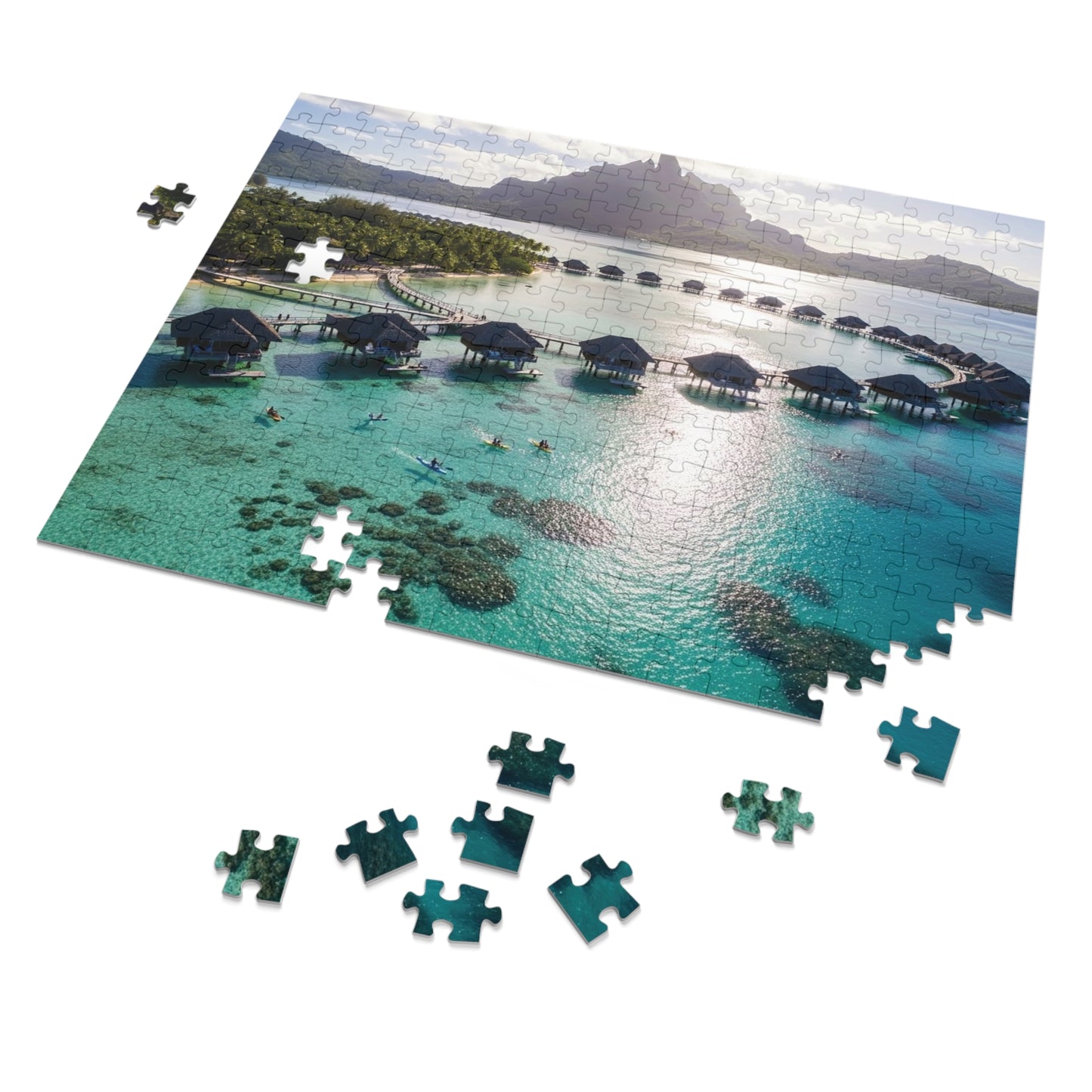 Bora Bora Overwater Bungalows Jigsaw Puzzle 🌴 Crystal Lagoon, Tropical Island Paradise & Luxury Resort View