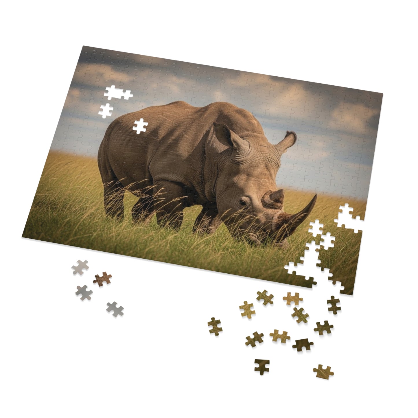 Rhinoceros Savannah Jigsaw Puzzle Majestic African Wildlife Nature Art