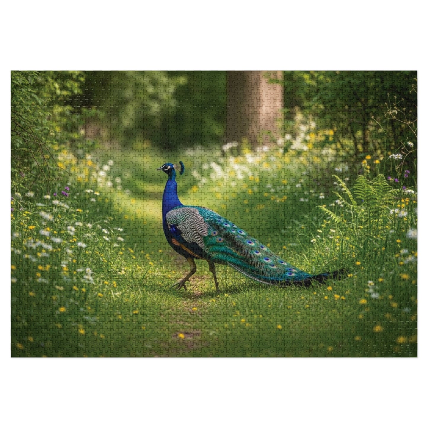 Peacock in Wildflower Garden Jigsaw Puzzle (with Tin) — 500-Piece Nature Puzzle Gift
