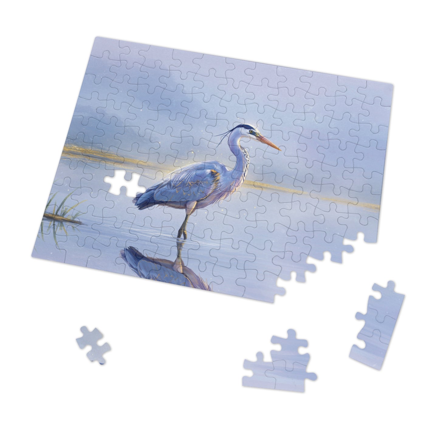 110, 252, 500, 1000, 2000 pc Heron Lake Jigsaw Puzzle, Elegant Bird Standing in Tranquil Waters, Peaceful Nature Puzzle, Tranquil Bird Puzzle