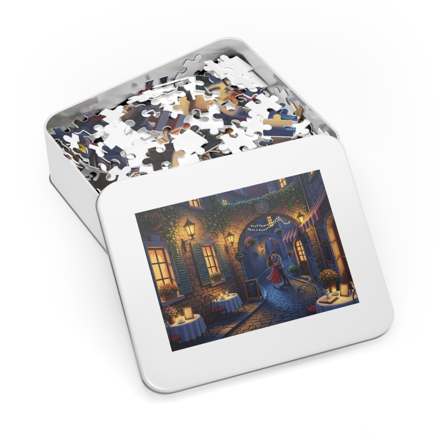Romantic Café Alley Jigsaw Puzzle | Cozy European Evening Scene