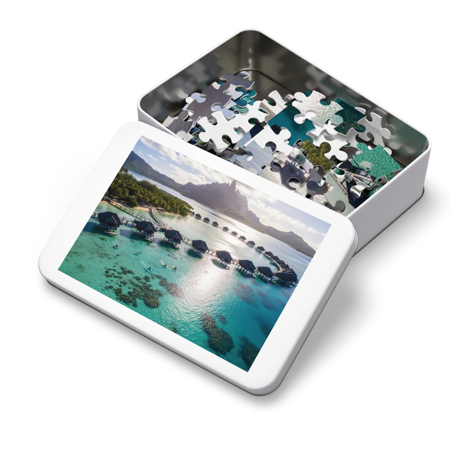 Bora Bora Overwater Bungalows Jigsaw Puzzle 🌴 Crystal Lagoon, Tropical Island Paradise & Luxury Resort View
