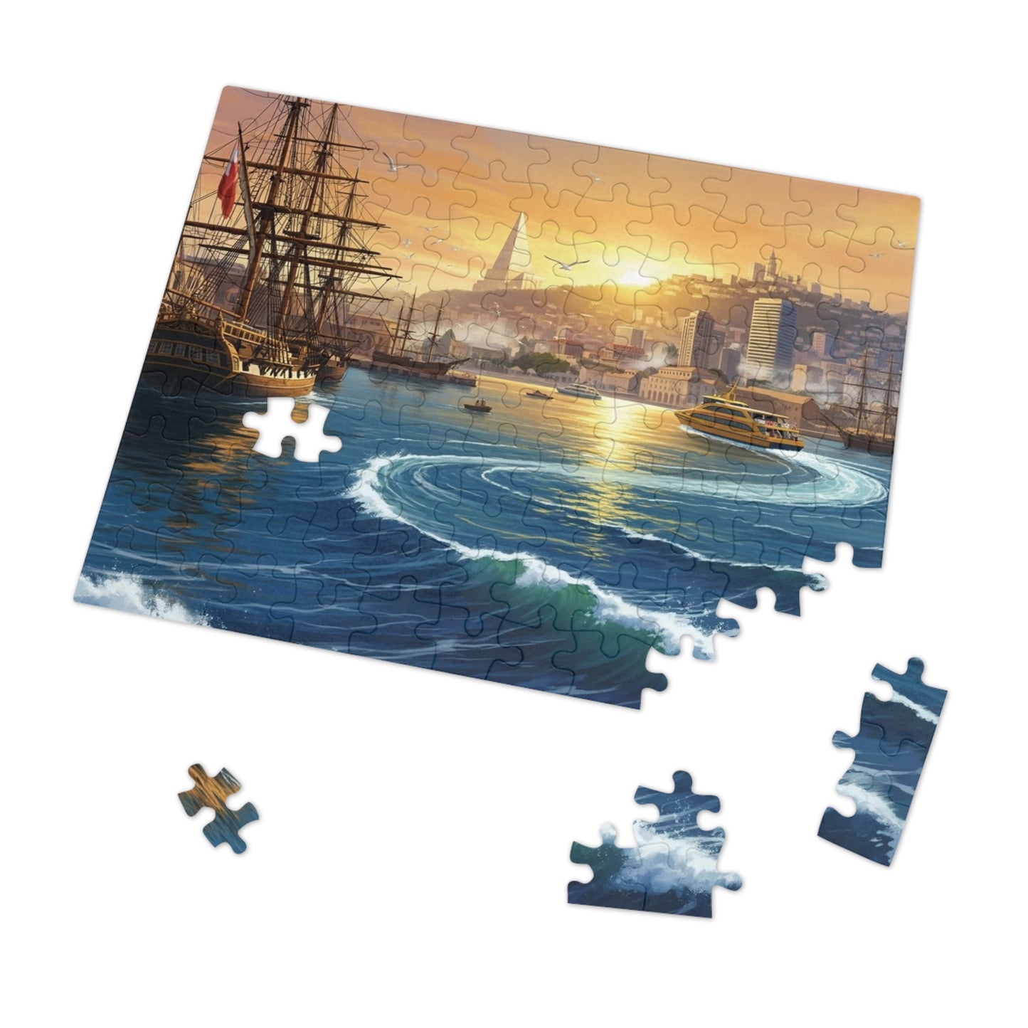 Sunset Harbor Jigsaw Puzzle |  Coastal City Sailing
