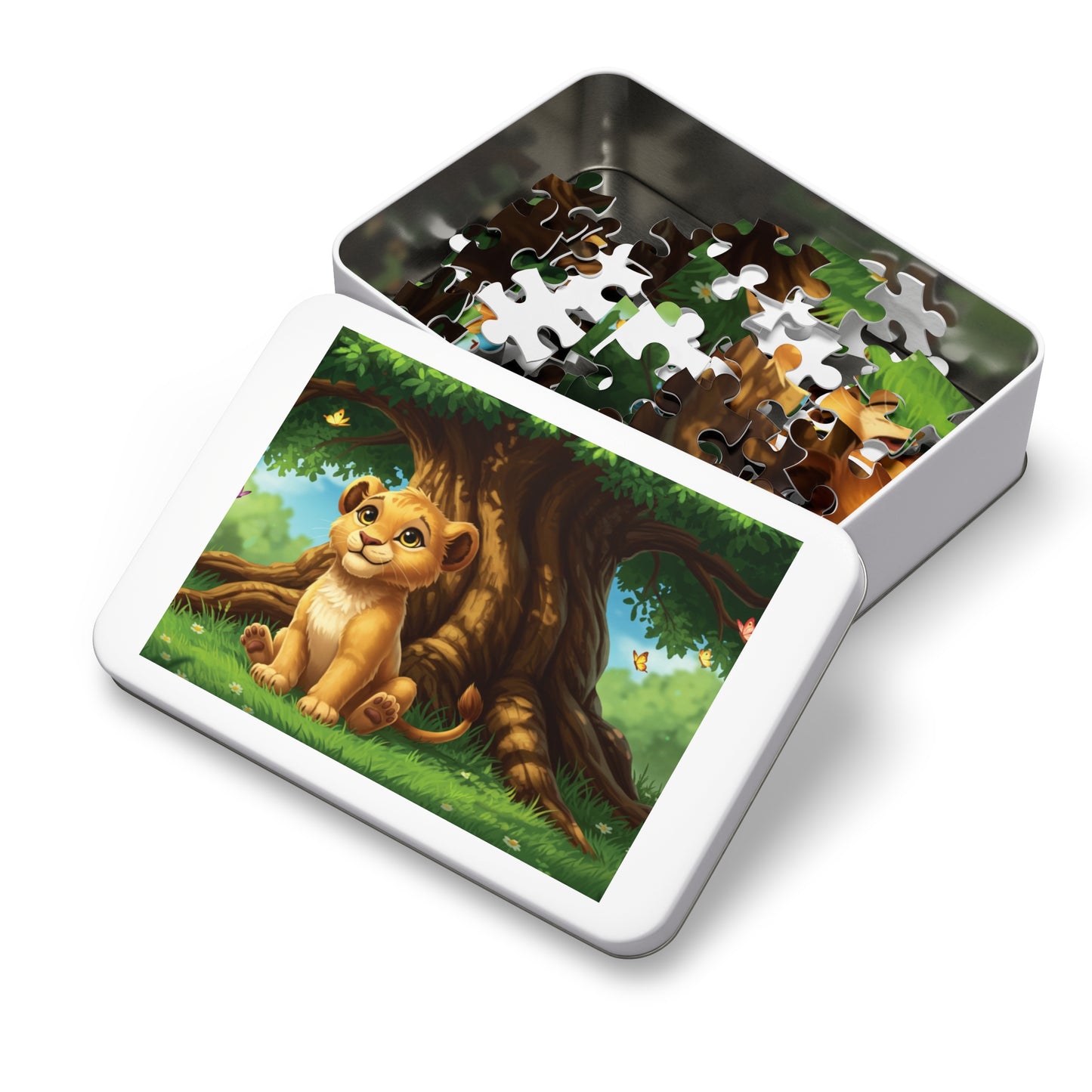 30, 110, 252, 500 Adorable Lion Cub Jigsaw Puzzle with Tin, Little Lion Under the Tree – Nature Puzzle for Children & Animal Lovers, Whimsical Wildlife for Kids & Families