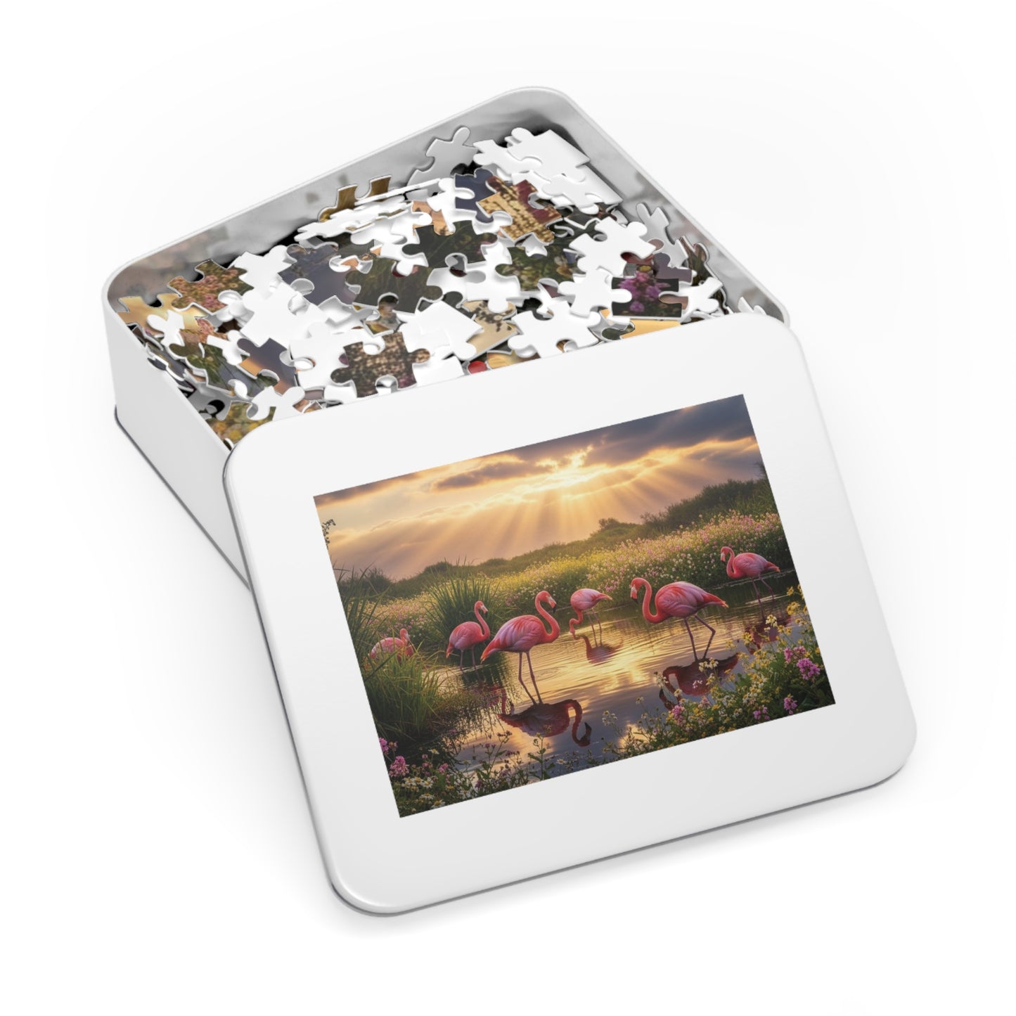 Flamingo Sunset Paradise Jigsaw Puzzle | Serene Nature Wildlife Scene at Golden Hour