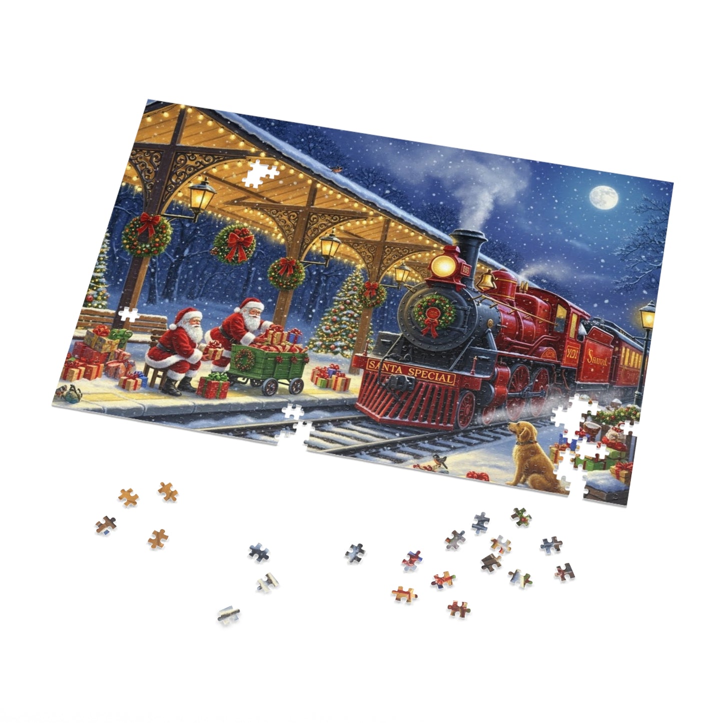 Santa Special Christmas Train Jigsaw Puzzle Magical Winter Night Scene
