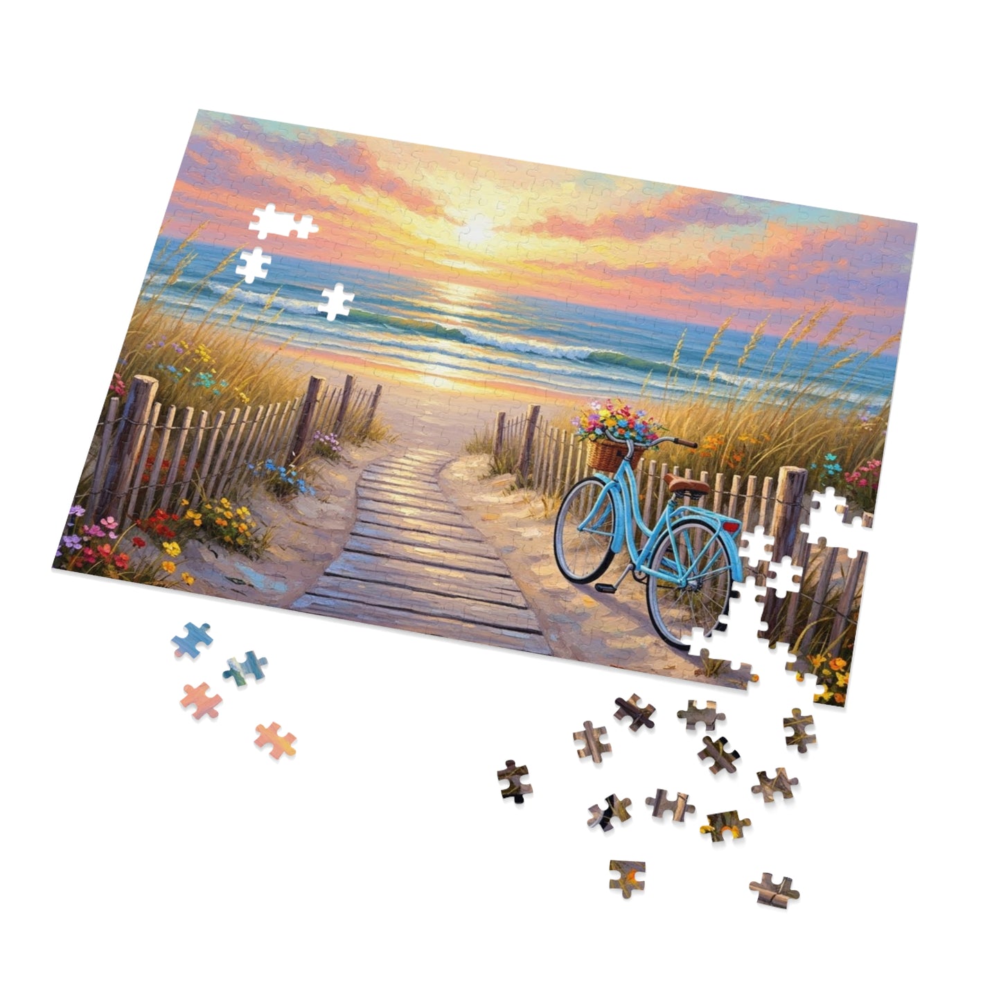 Beach Boardwalk at Sunset Puzzle 🧩 Serene Ocean Landscape Art