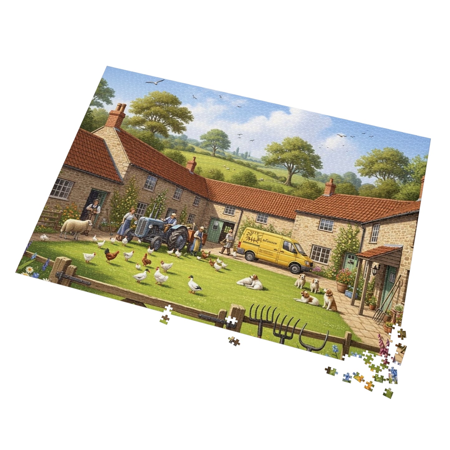 Countryside Village Farm Jigsaw Puzzle with Dogs Chickens and Sheep