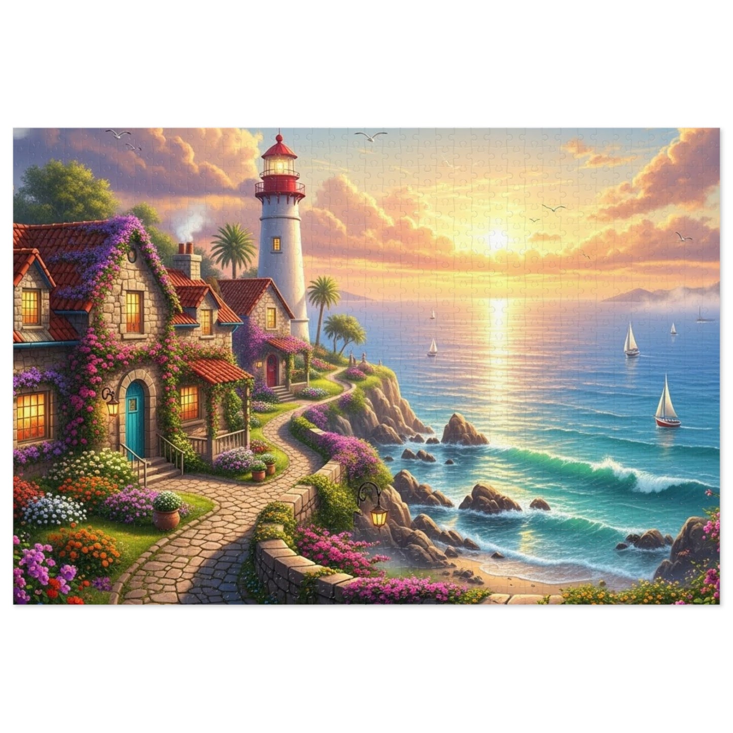 Coastal Lighthouse Sunset Jigsaw Puzzle