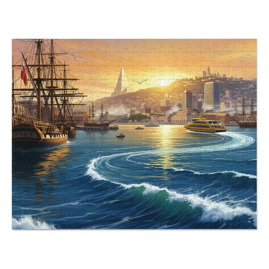 Sunset Harbor Jigsaw Puzzle |  Coastal City Sailing