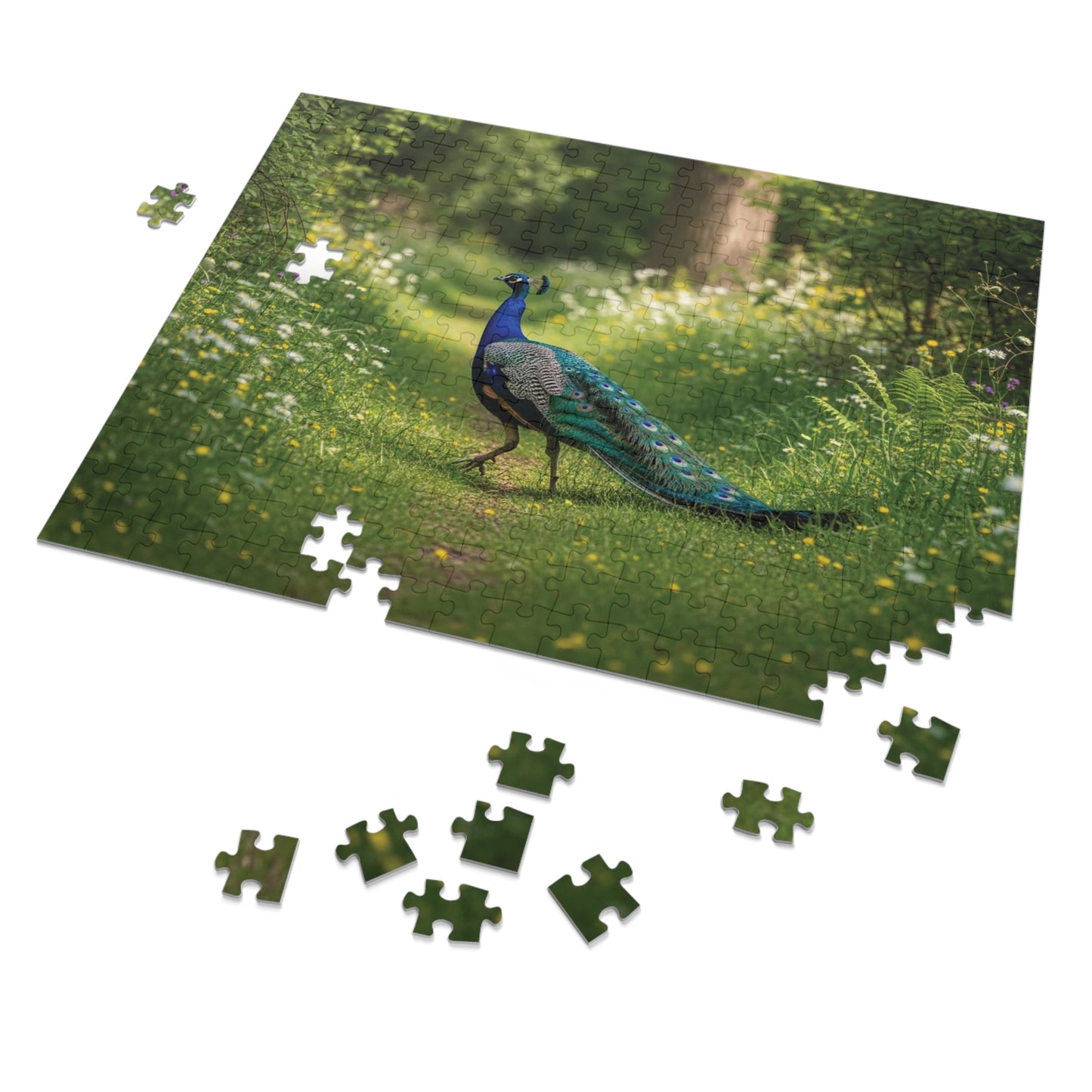 Peacock in Wildflower Garden Jigsaw Puzzle (with Tin) — 500-Piece Nature Puzzle Gift