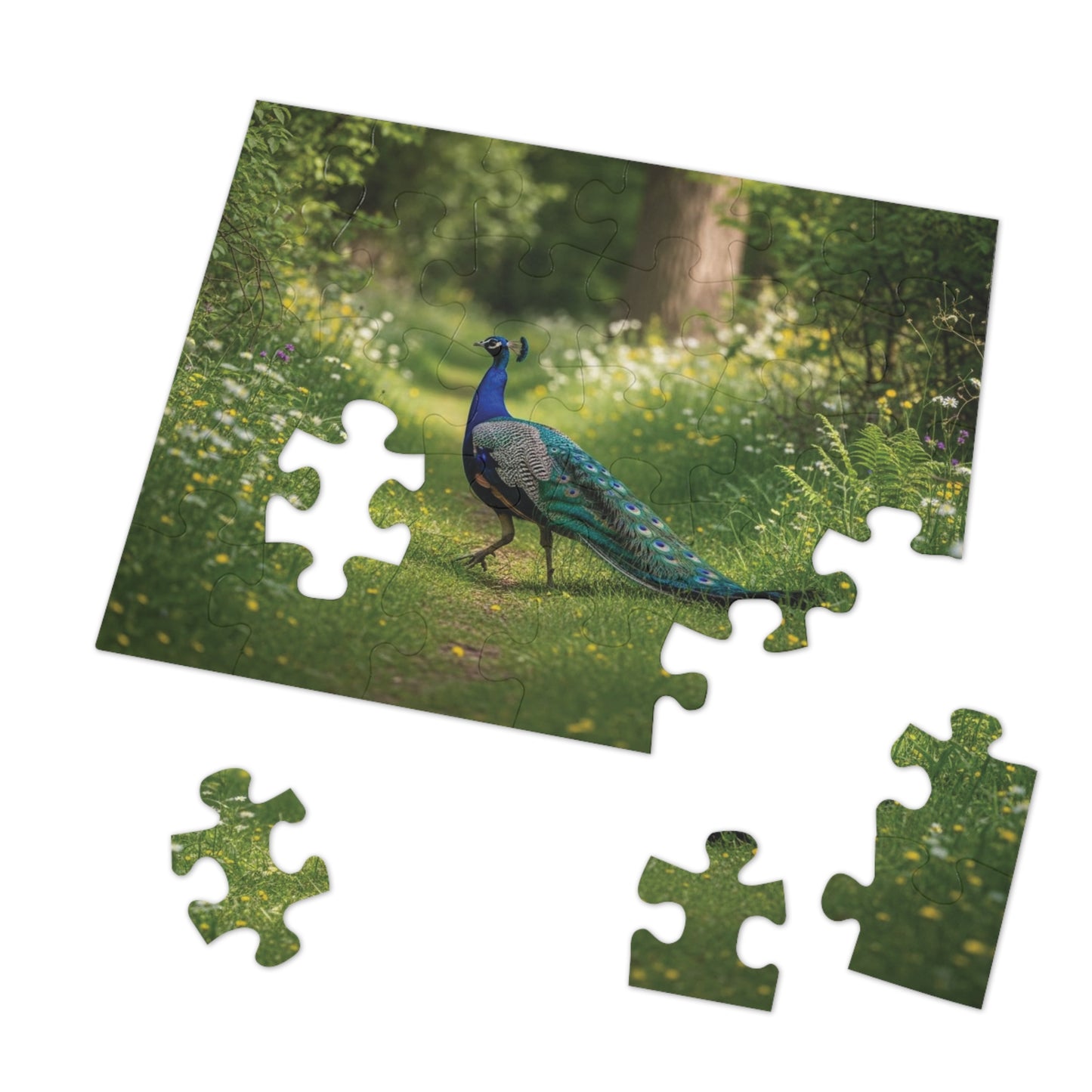 Peacock in Wildflower Garden Jigsaw Puzzle (with Tin) — 500-Piece Nature Puzzle Gift