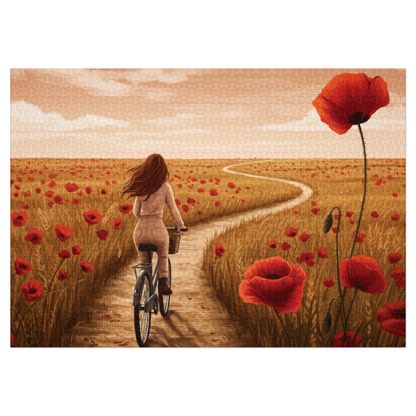 110, 252, 500, 1000, 2000 Golden Poppy Fields Jigsaw Puzzle – Serene Summer Bike Ride, Serene Poppy Fields Jigsaw Puzzle with Tin, Escape into Nature – Summer Cycling Puzzle with Flowers