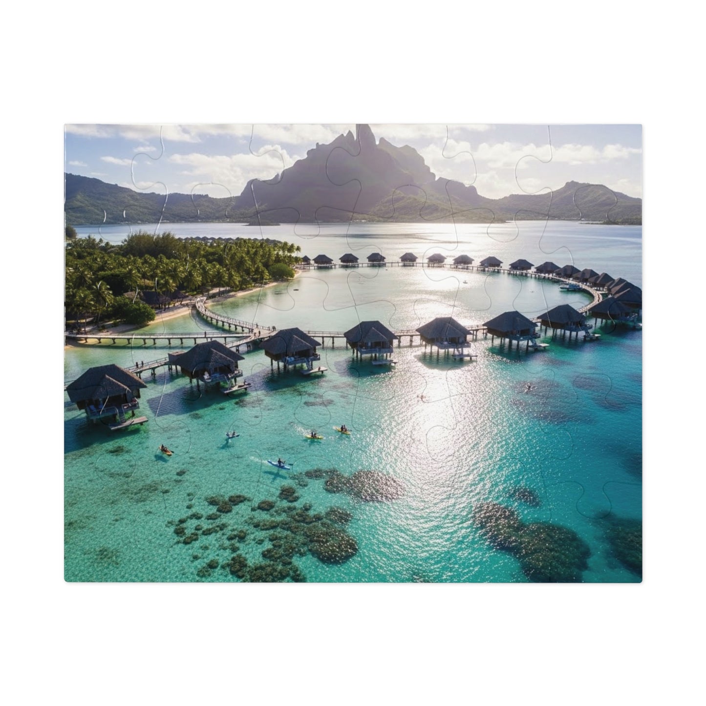 Bora Bora Overwater Bungalows Jigsaw Puzzle 🌴 Crystal Lagoon, Tropical Island Paradise & Luxury Resort View