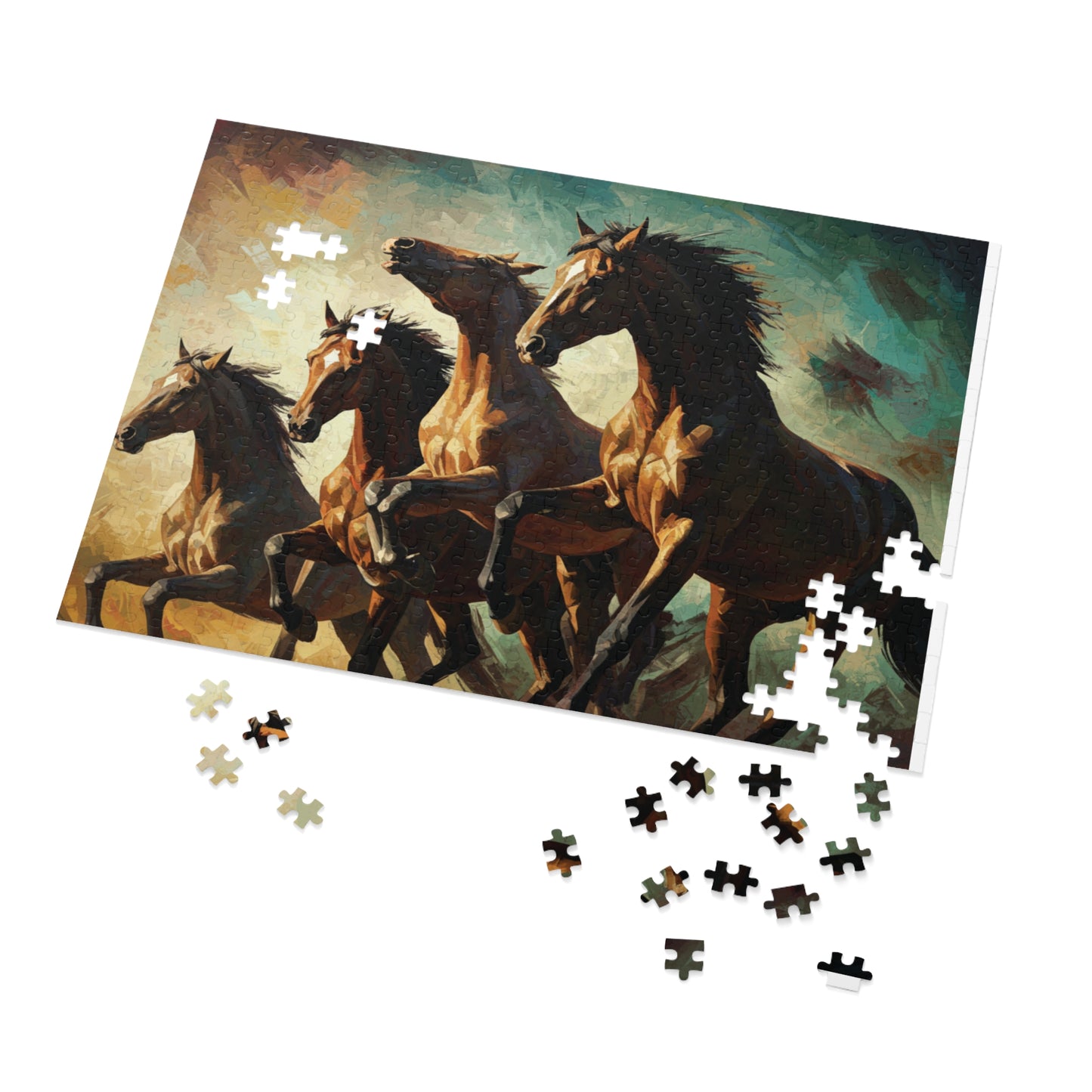 Wild Horses Puzzle – Bold Equestrian Artwork, 252, 500, 1000, 2000 Pieces, Vibrant Painting Style, Galloping Stallions
