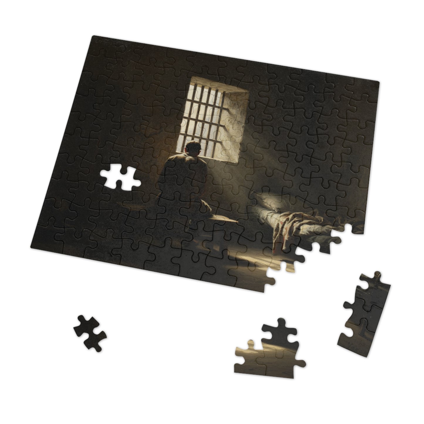110, 252, 500, 1000, 2000 Contemplative Jigsaw Puzzle, Solitary Prison Cell Jigsaw Puzzle, Lonely Reflection Puzzle, Dark Prison Room Jigsaw