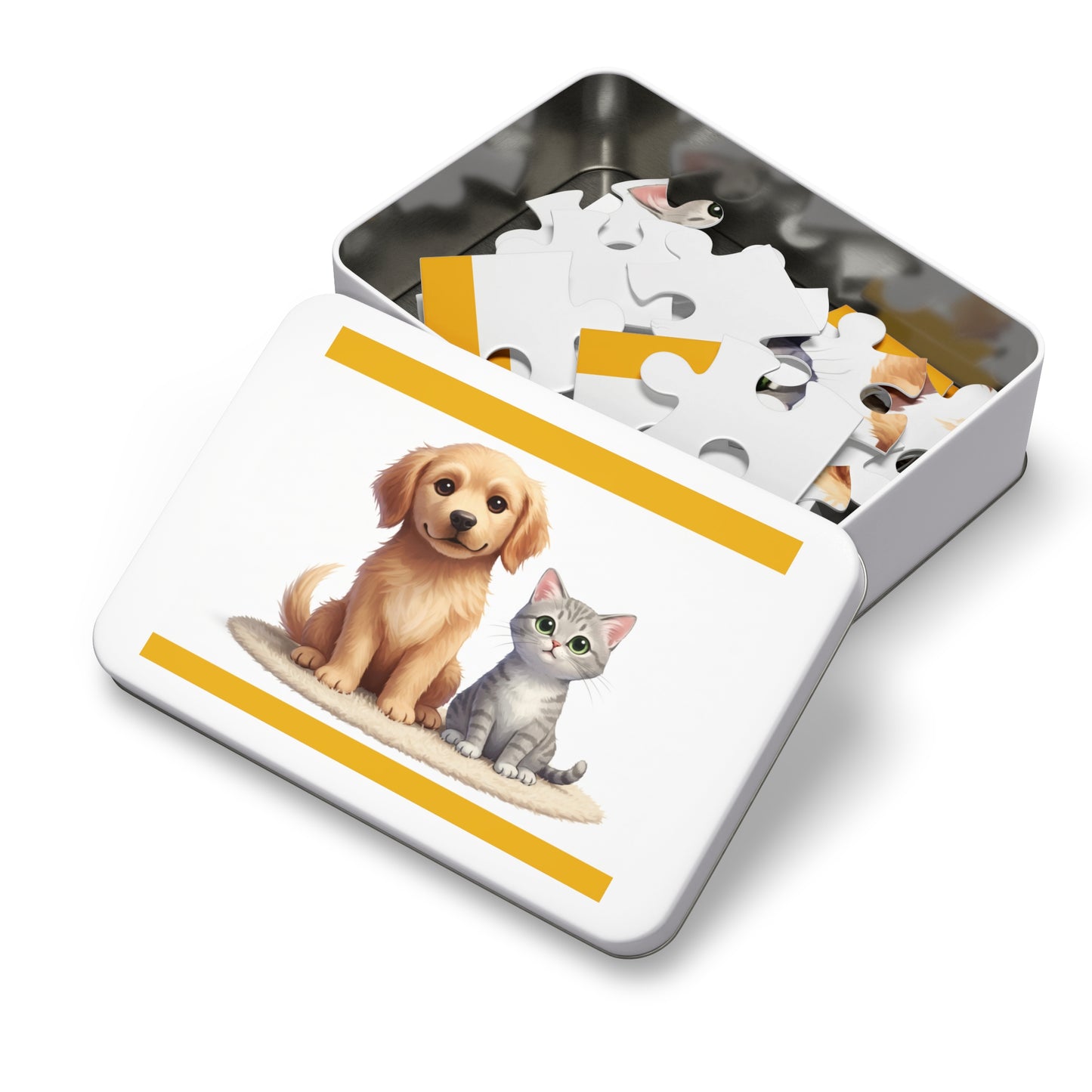 30, 110, 252 Jigsaw Puzzle| Adorable Puppy and Kitten Puzzle | Cute Pet Duo Jigsaw | Whimsical Animal Illustration for Kids & Pet Lovers | Multiple Sizes Available