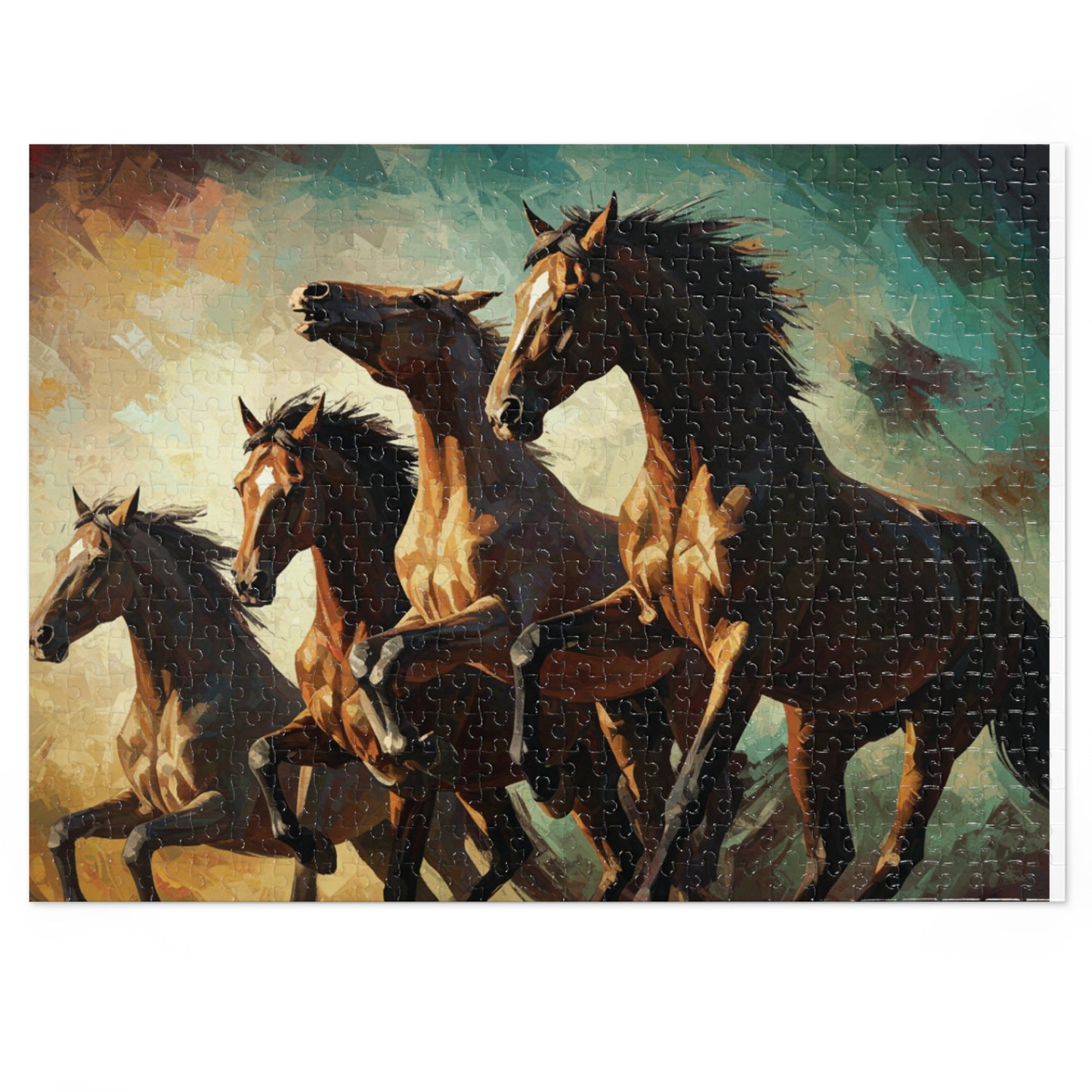 Wild Horses Puzzle – Bold Equestrian Artwork, 252, 500, 1000, 2000 Pieces, Vibrant Painting Style, Galloping Stallions