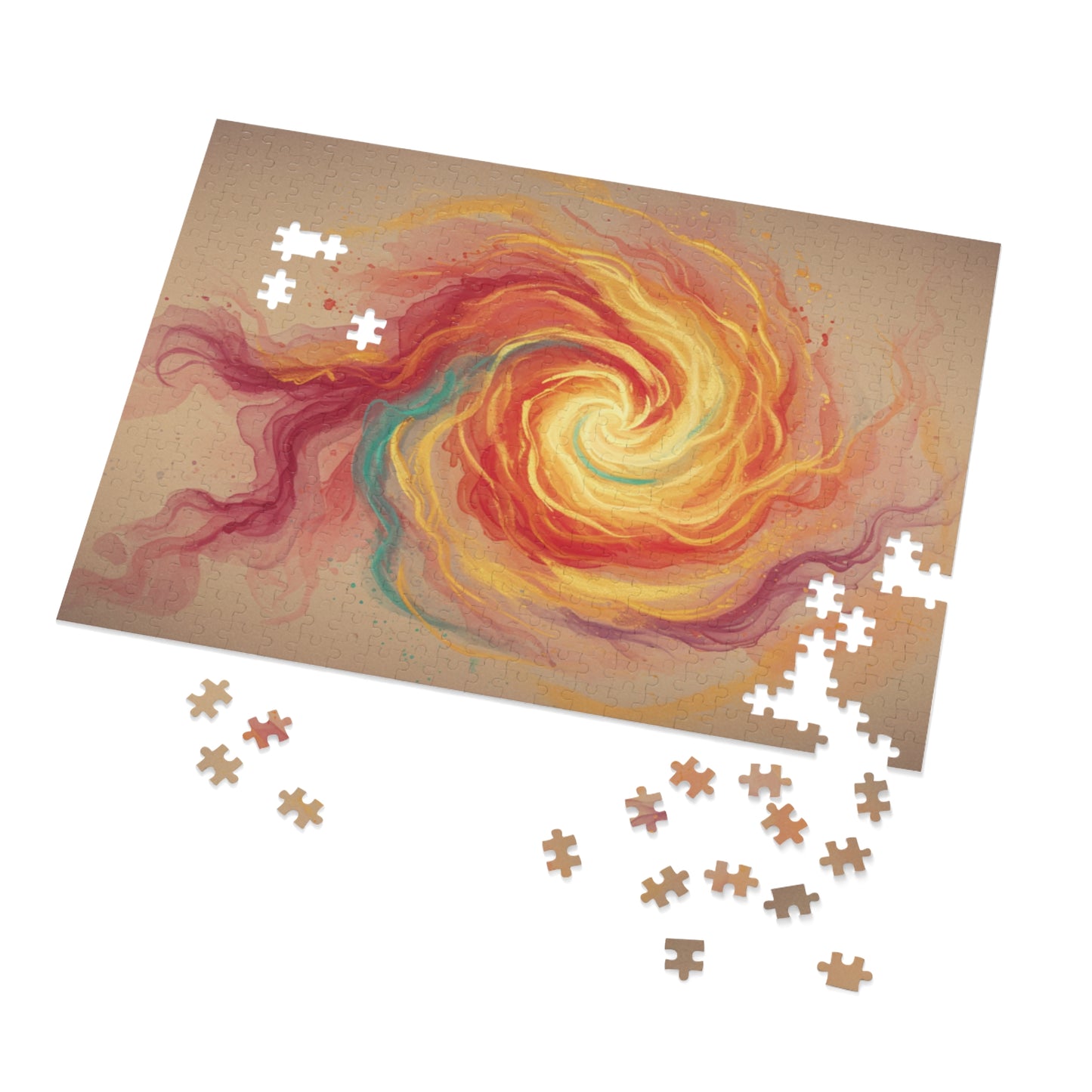 110, 252, 500, 1000, 2000 Colorful Spiral Jigsaw Puzzle, Radiant Fire Spiral, Abstract Energy Wall Art Puzzle, Whirl of Flame, Cosmic Flame Twist, Sunburst Swirl, Golden Energy Flow