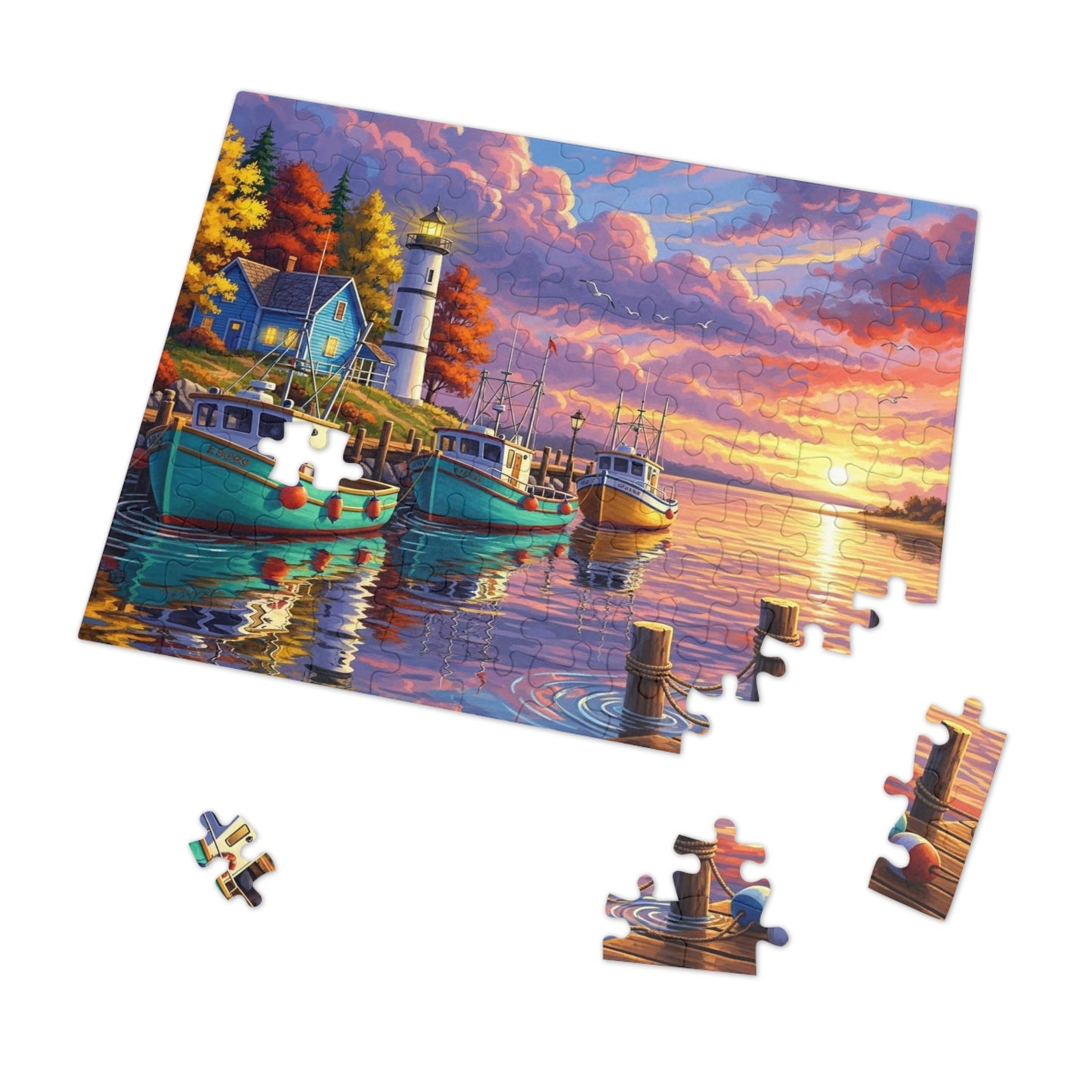 Autumn Harbor Lighthouse Jigsaw Puzzle