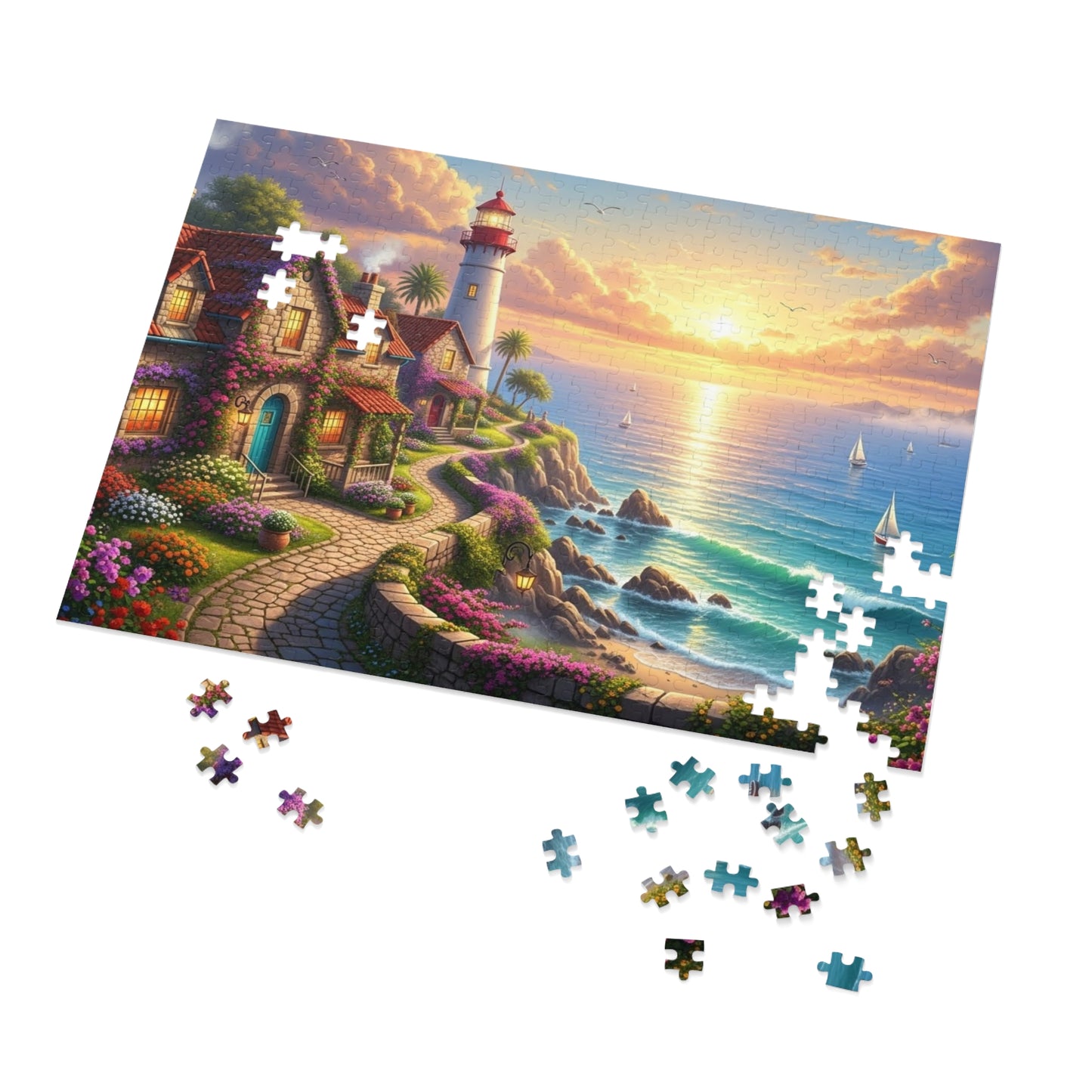 Coastal Lighthouse Sunset Jigsaw Puzzle