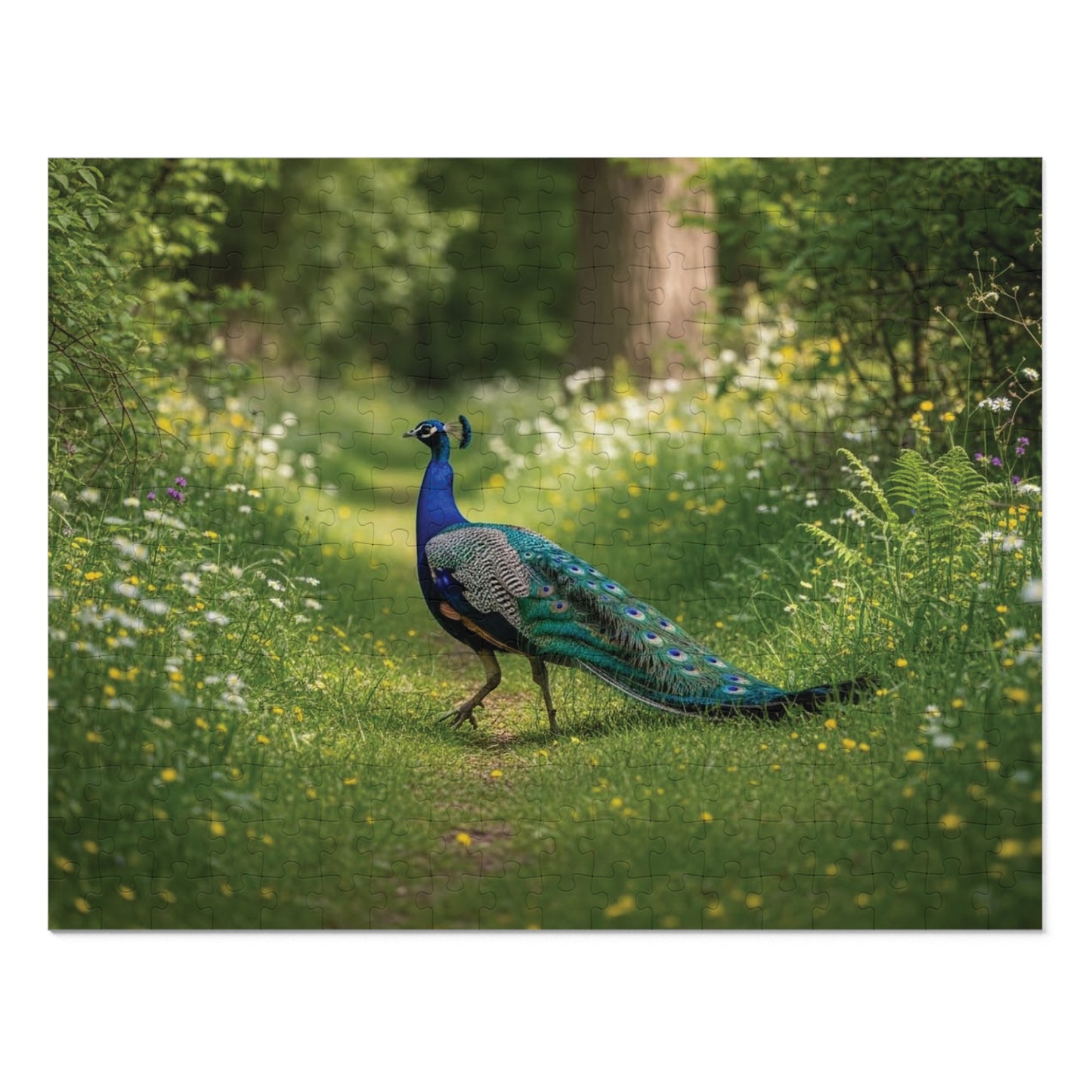 Peacock in Wildflower Garden Jigsaw Puzzle (with Tin) — 500-Piece Nature Puzzle Gift