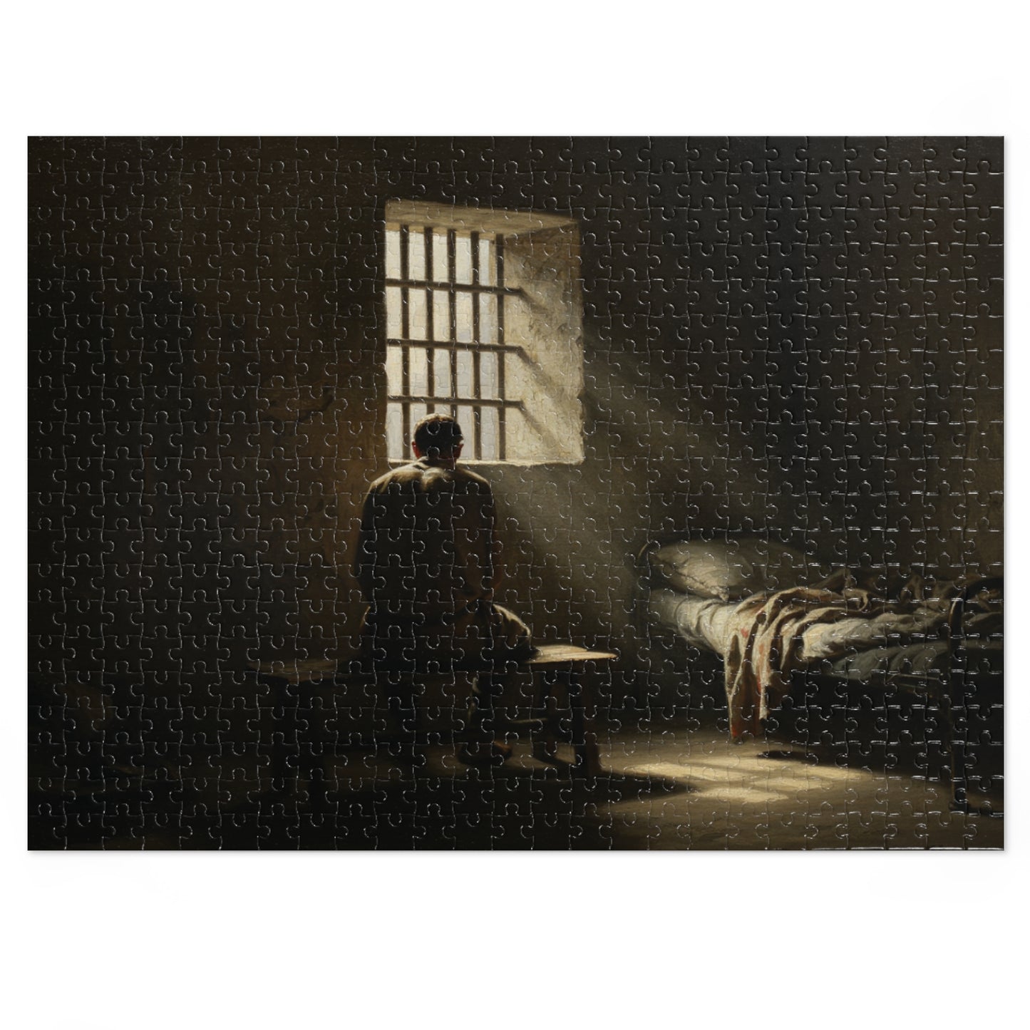 110, 252, 500, 1000, 2000 Contemplative Jigsaw Puzzle, Solitary Prison Cell Jigsaw Puzzle, Lonely Reflection Puzzle, Dark Prison Room Jigsaw