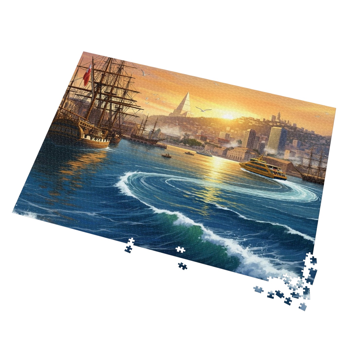 Sunset Harbor Jigsaw Puzzle |  Coastal City Sailing